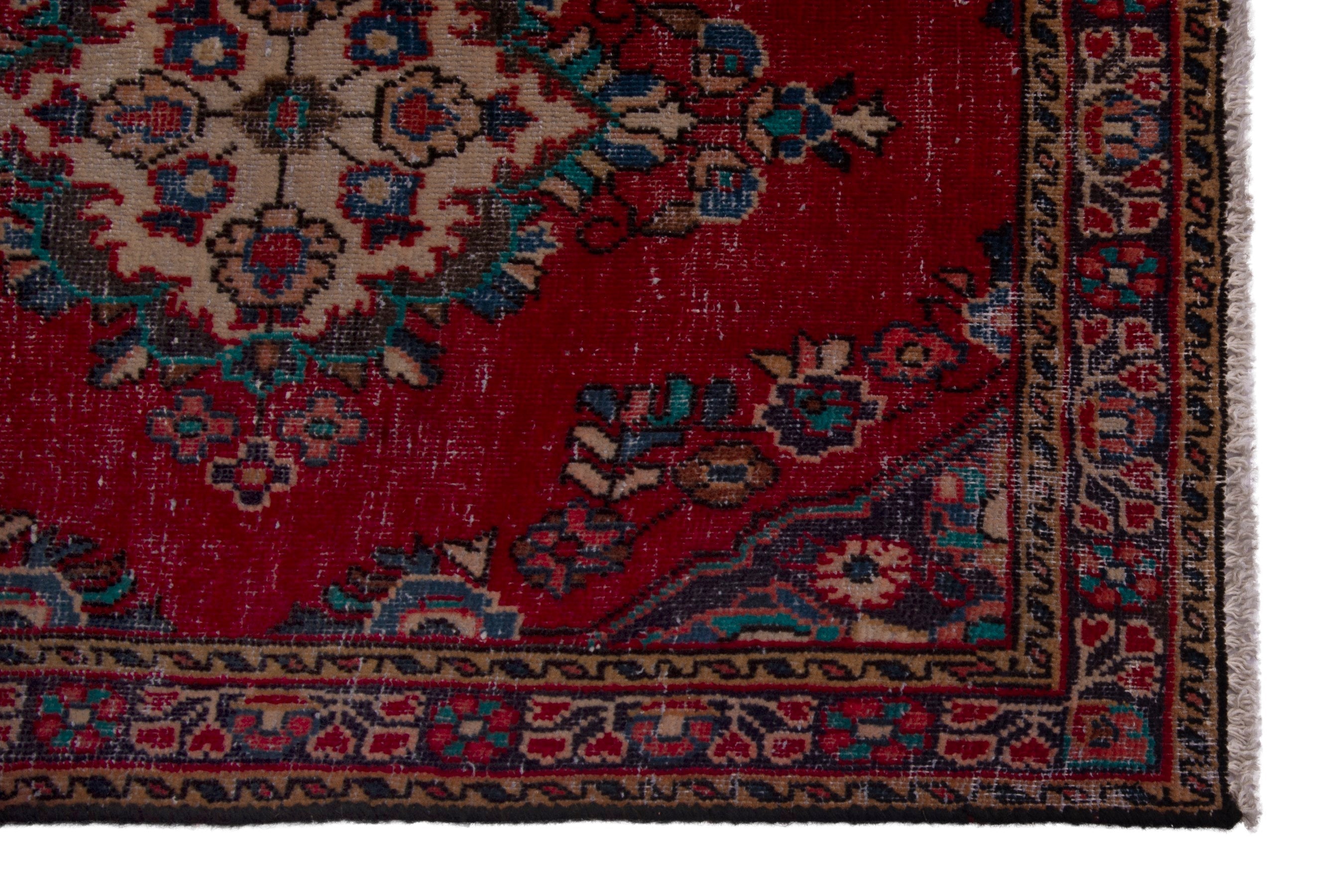 Persian Hamedan accent rug in deep red and burgundy, view 4 of 7