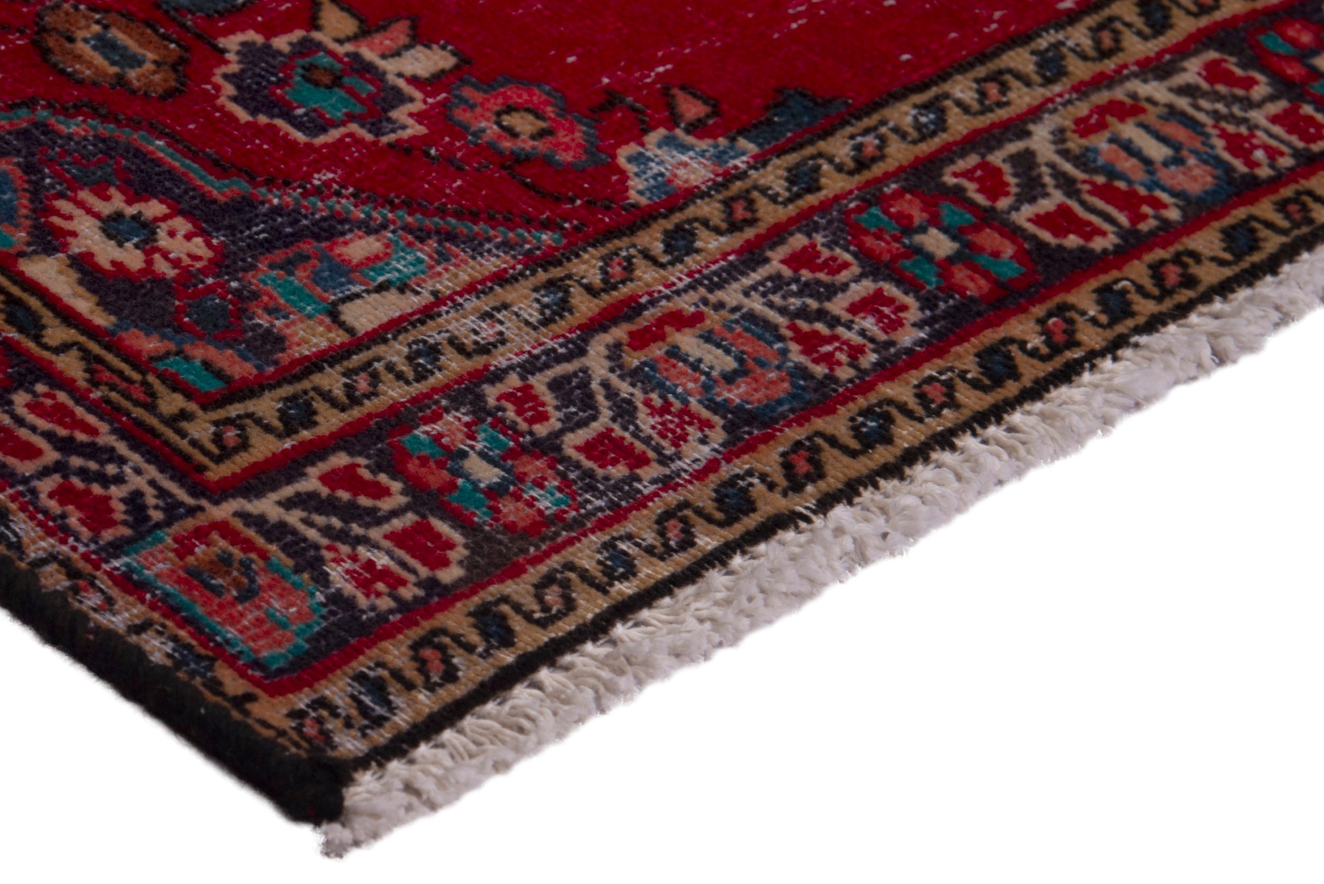 Persian Hamedan accent rug in deep red and burgundy, view 5 of 7