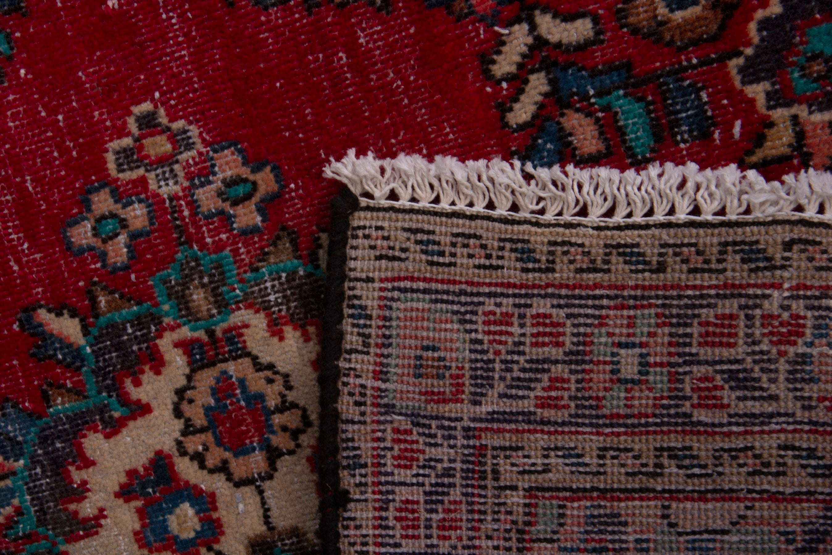 Persian Hamedan accent rug in deep red and burgundy, view 7 of 7