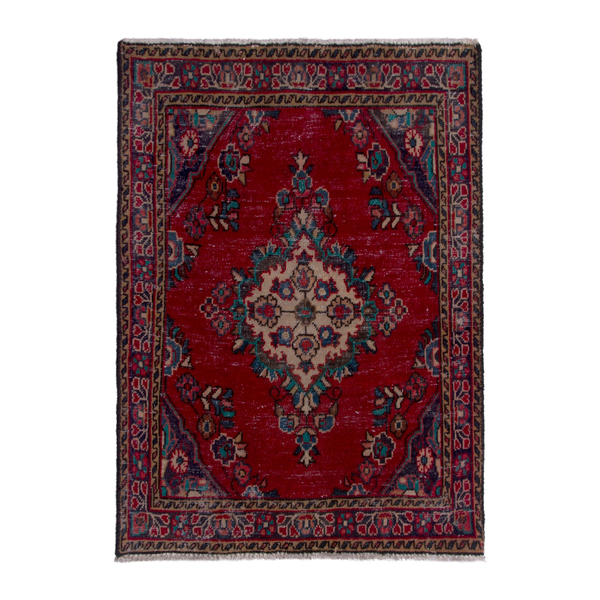 Persian Hamedan accent rug in deep red and burgundy, 2' x 2'7"