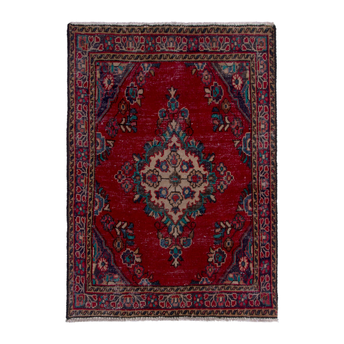 Persian Hamedan accent rug in deep red and burgundy, 2' x 2'7"