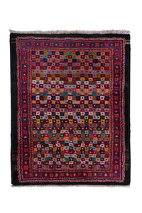 Persian Arak accent rug in burgundy and black, view 2 of 8
