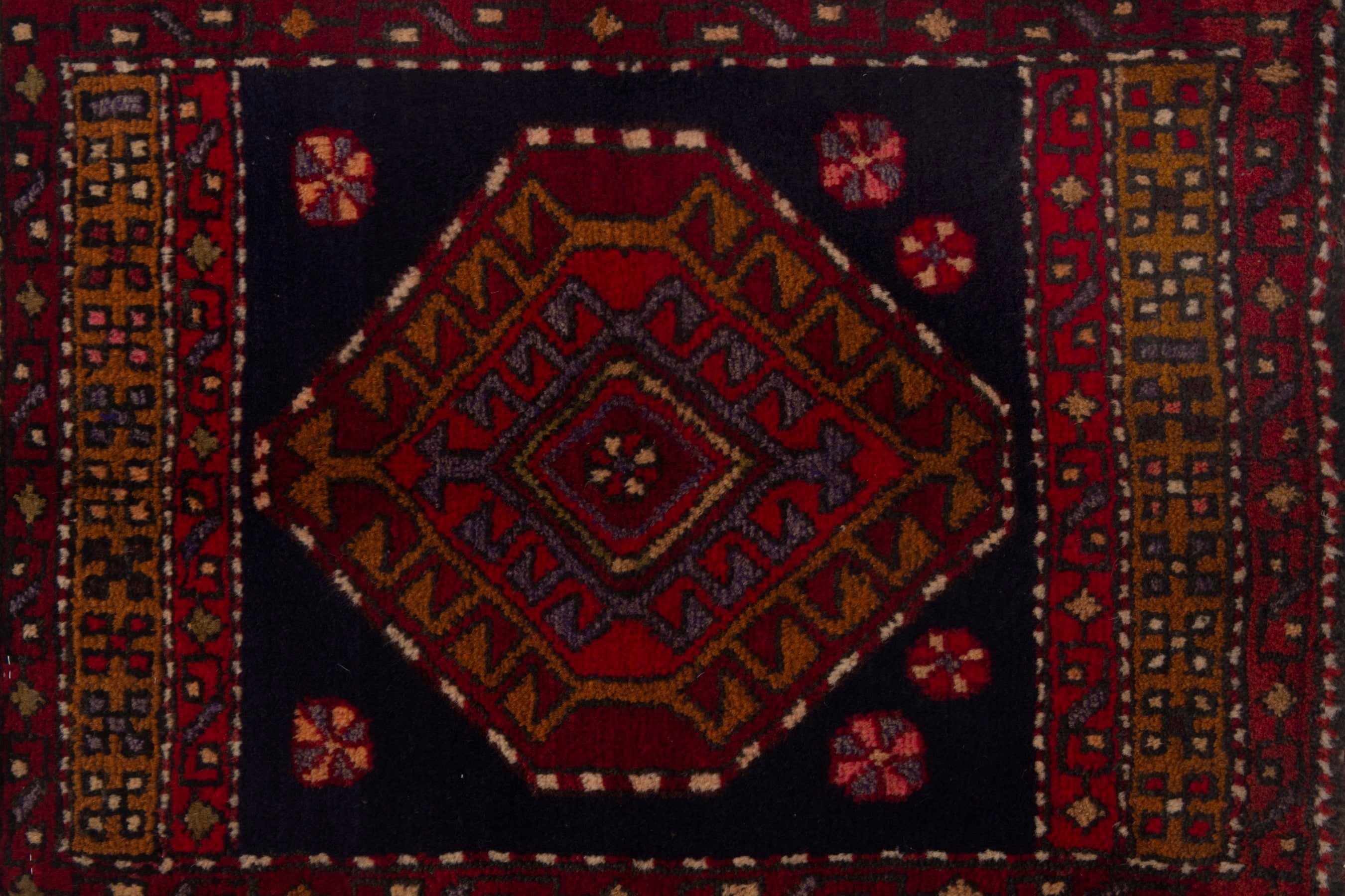 Persian Azerbaijan accent rug in burgundy and deep red, view 6 of 7