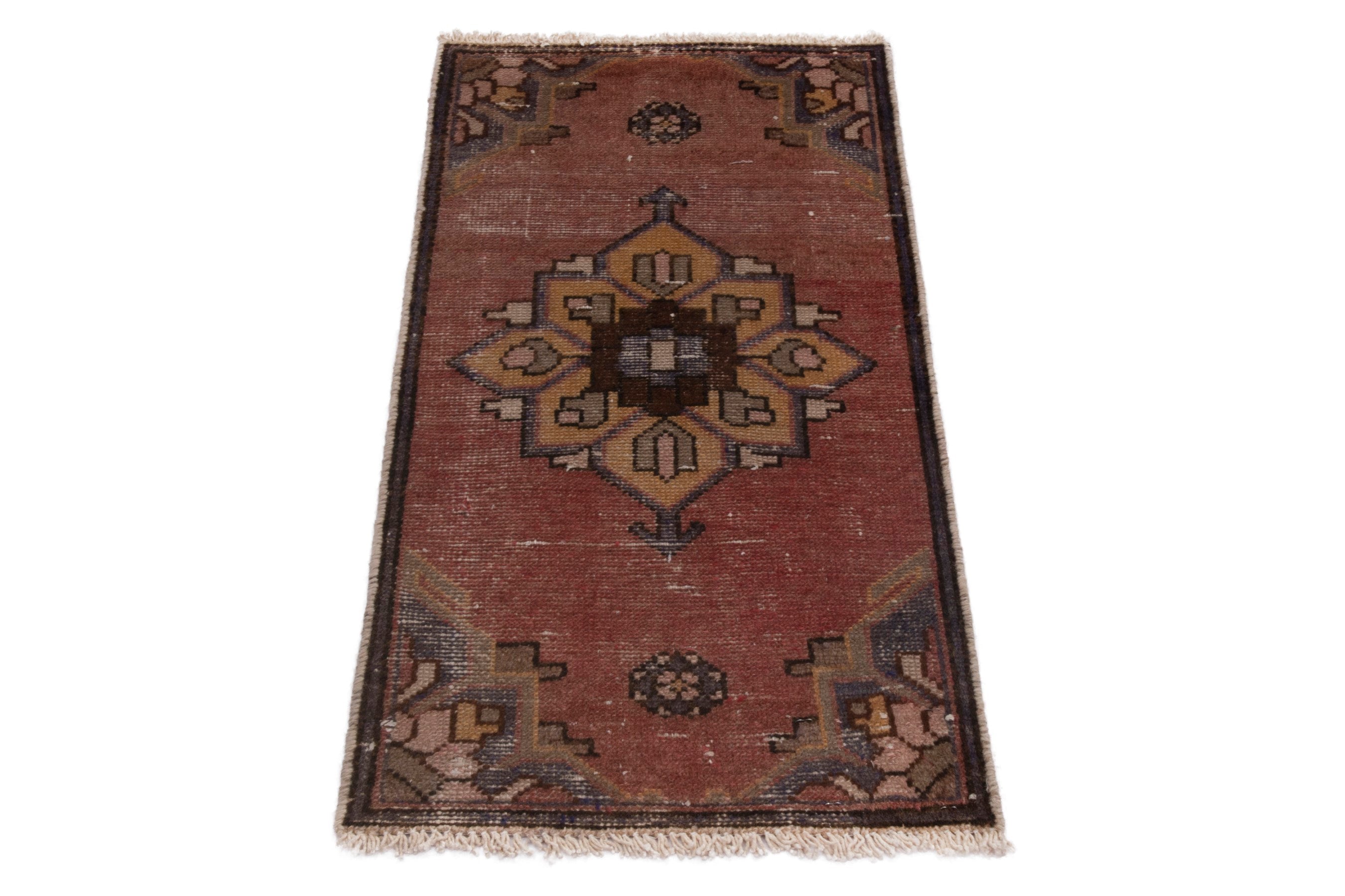 Persian Hamedan accent rug in rust and dark brown, view 3 of 7