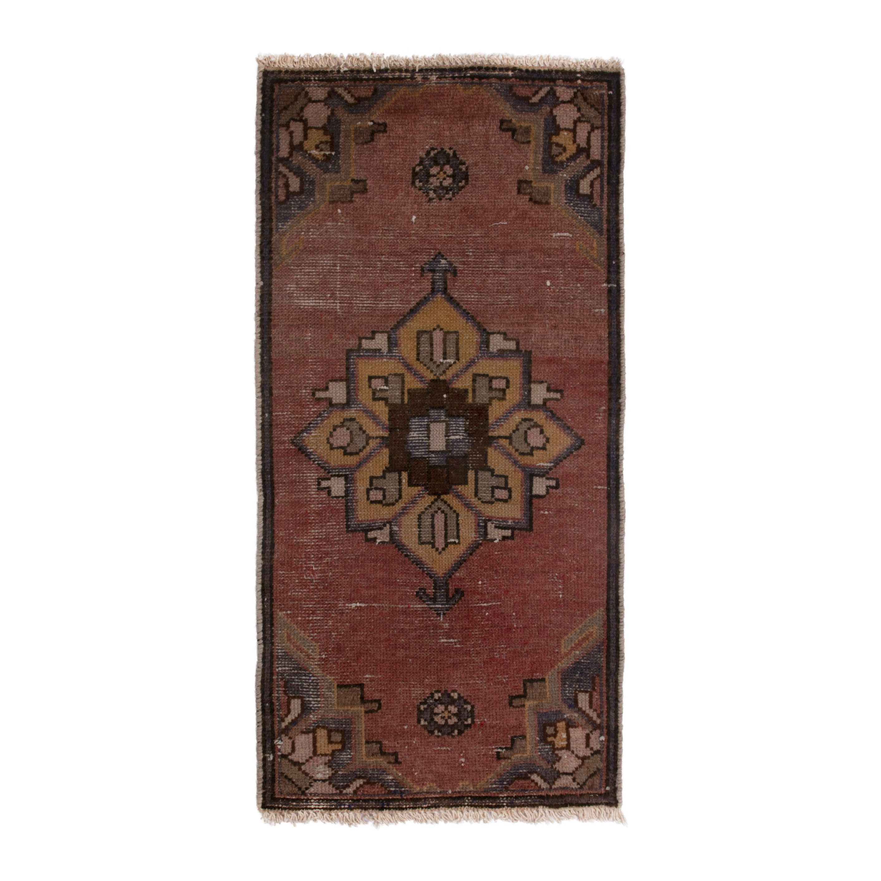 Persian Hamedan accent rug in rust and dark brown, 1'6" x 2'9"