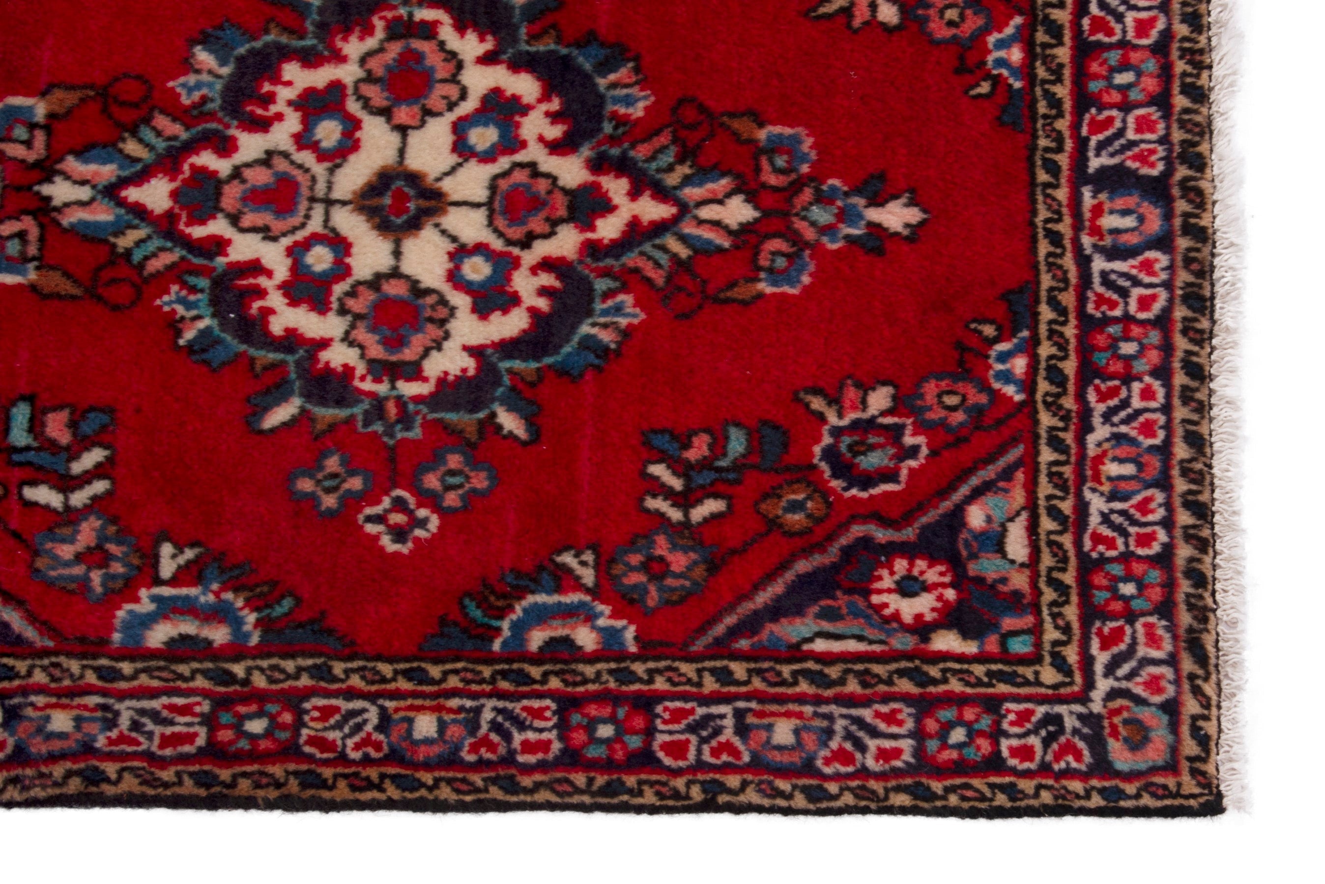 Persian Hamedan accent rug in deep red and burgundy, view 4 of 7