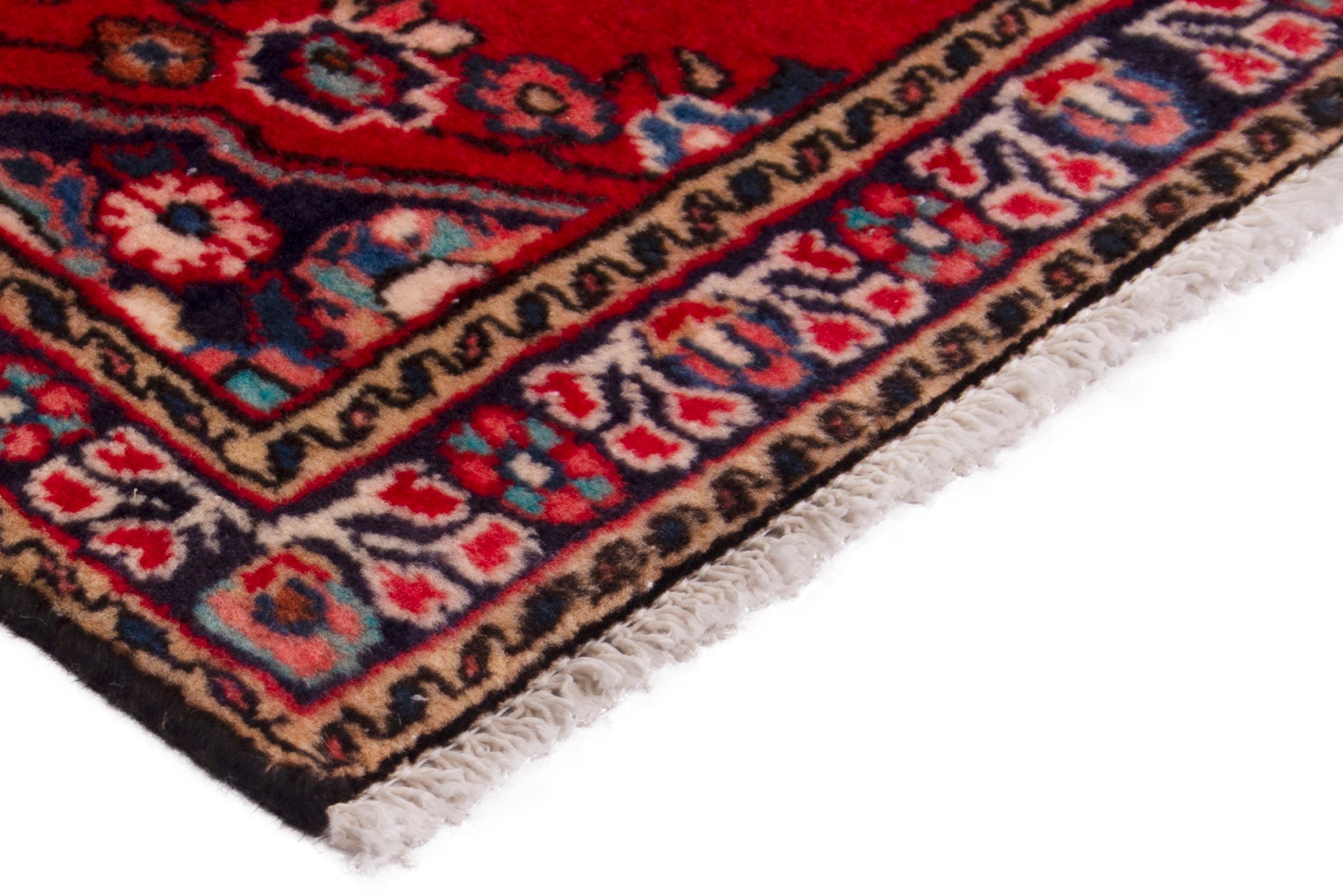 Persian Hamedan accent rug in deep red and burgundy, view 5 of 7