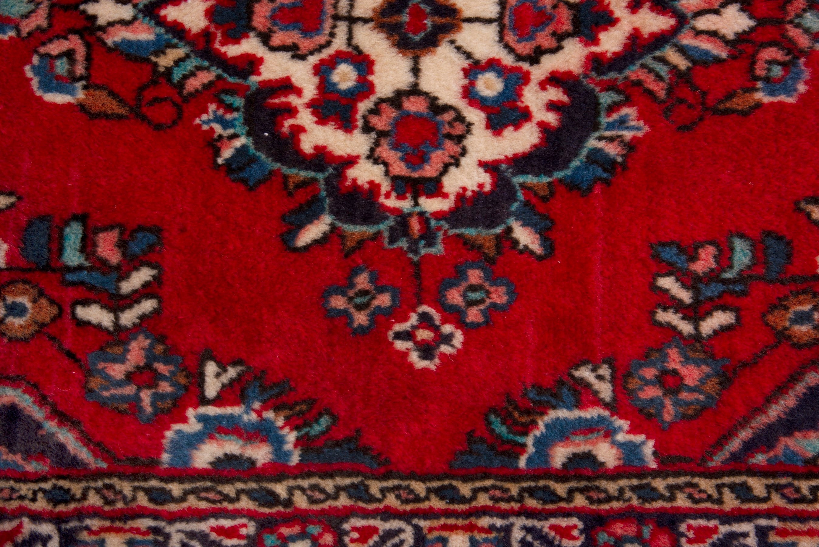 Persian Hamedan accent rug in deep red and burgundy, view 6 of 7