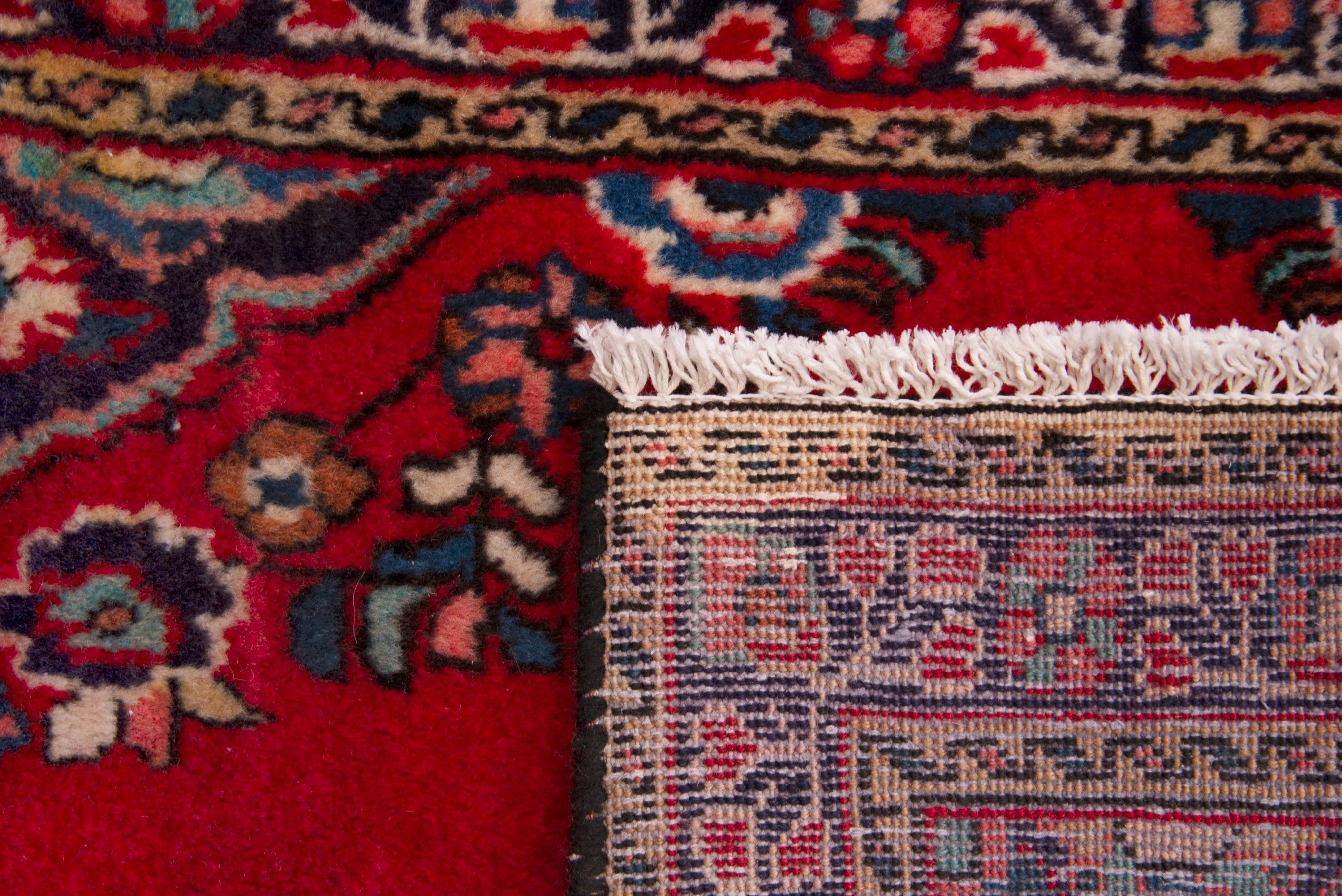 Persian Hamedan accent rug in deep red and burgundy, view 7 of 7