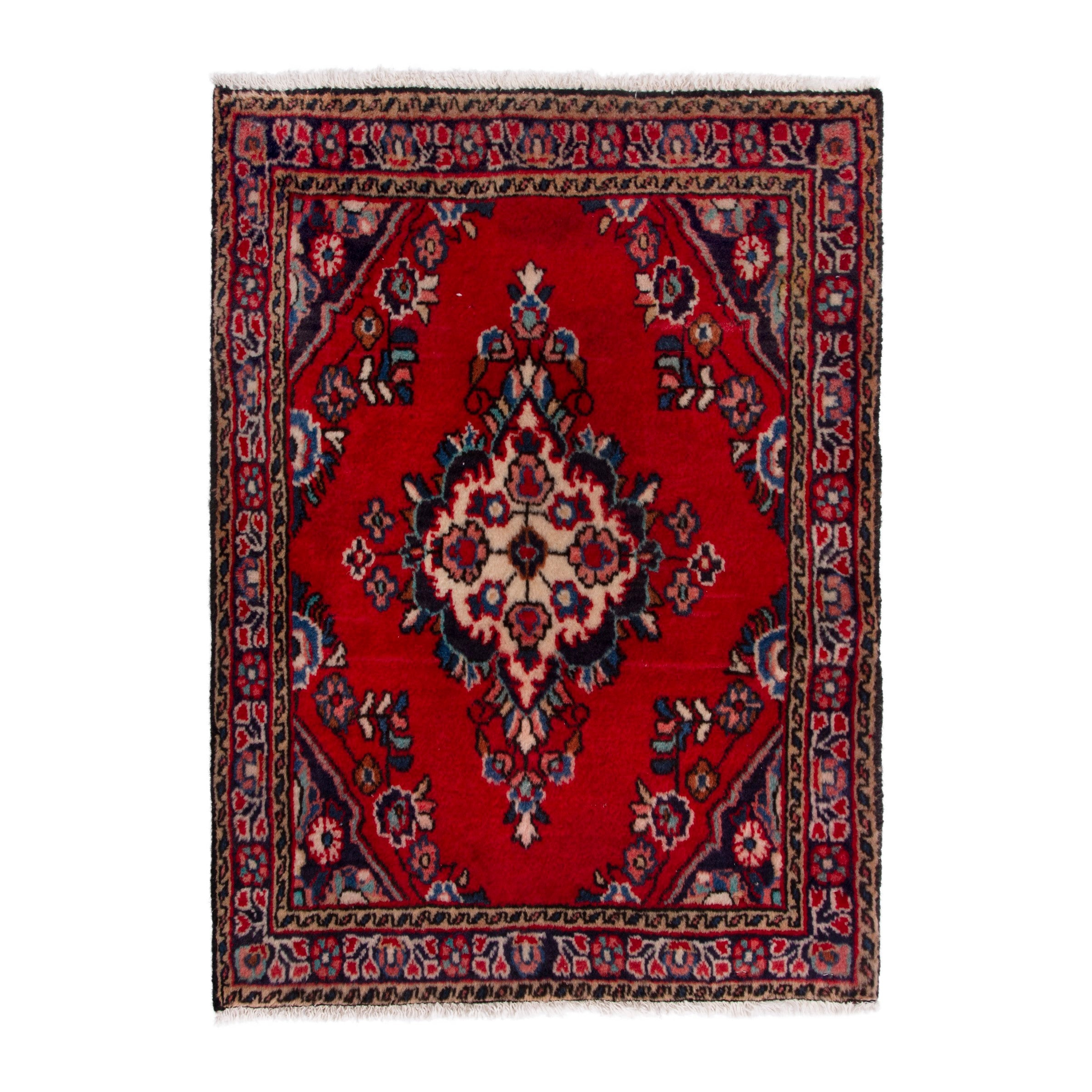 Persian Hamedan accent rug in deep red and burgundy, 2' x 2'6"