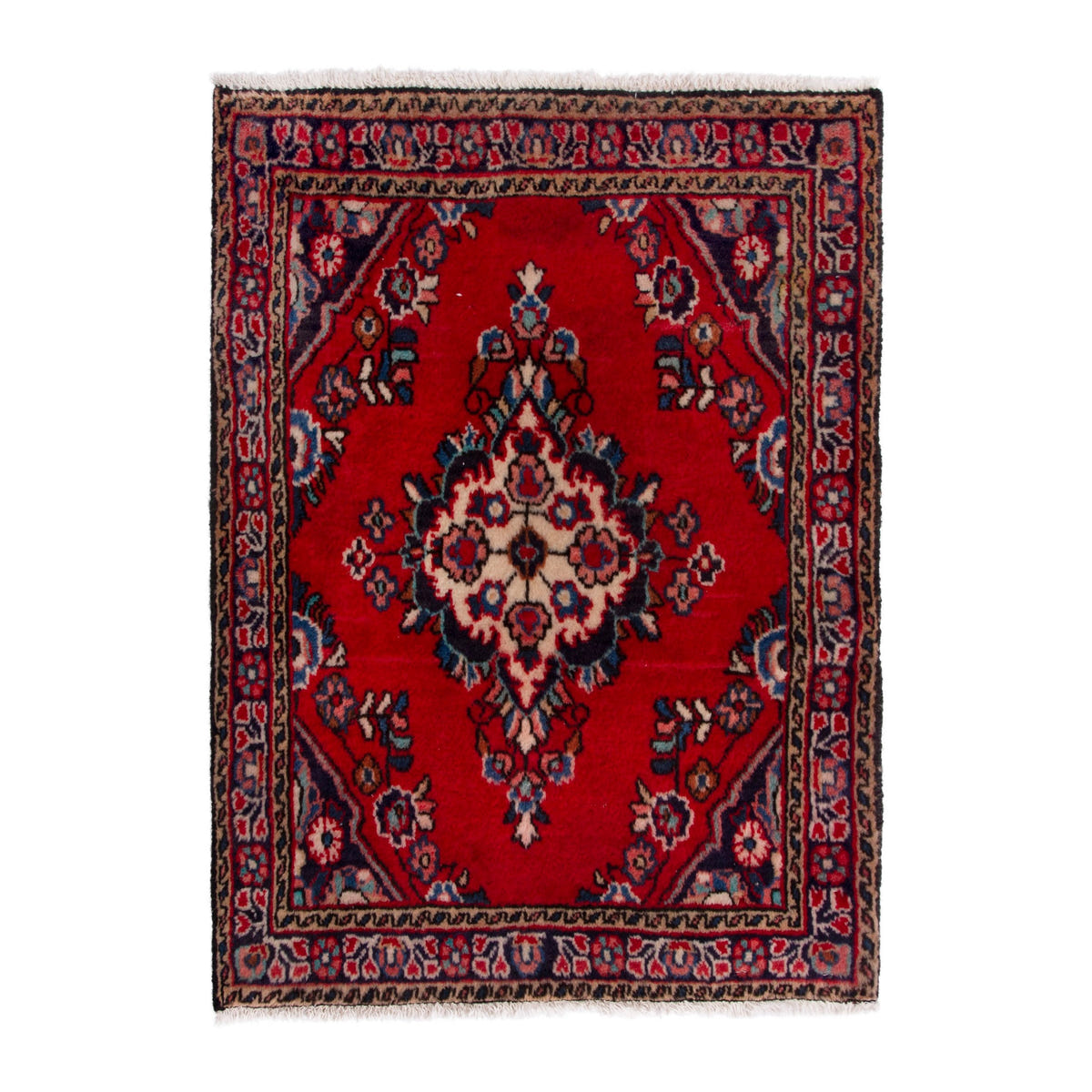 Persian Hamedan accent rug in deep red and burgundy, 2' x 2'6"
