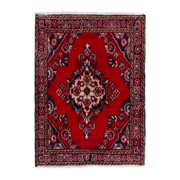 Persian Hamedan accent rug in deep red and burgundy, 2' x 2'6"