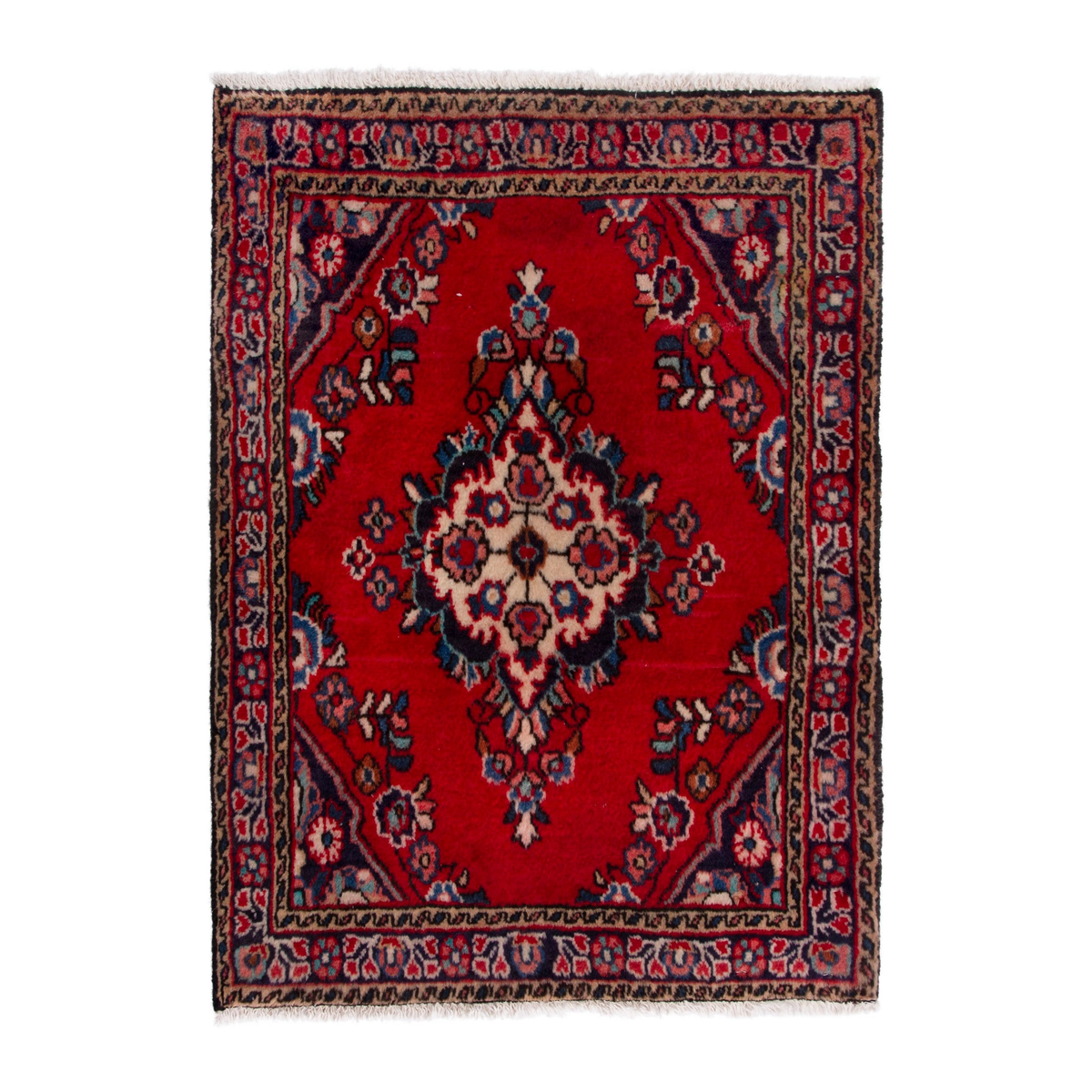 Persian Hamedan accent rug in deep red and burgundy, 2' x 2'6"