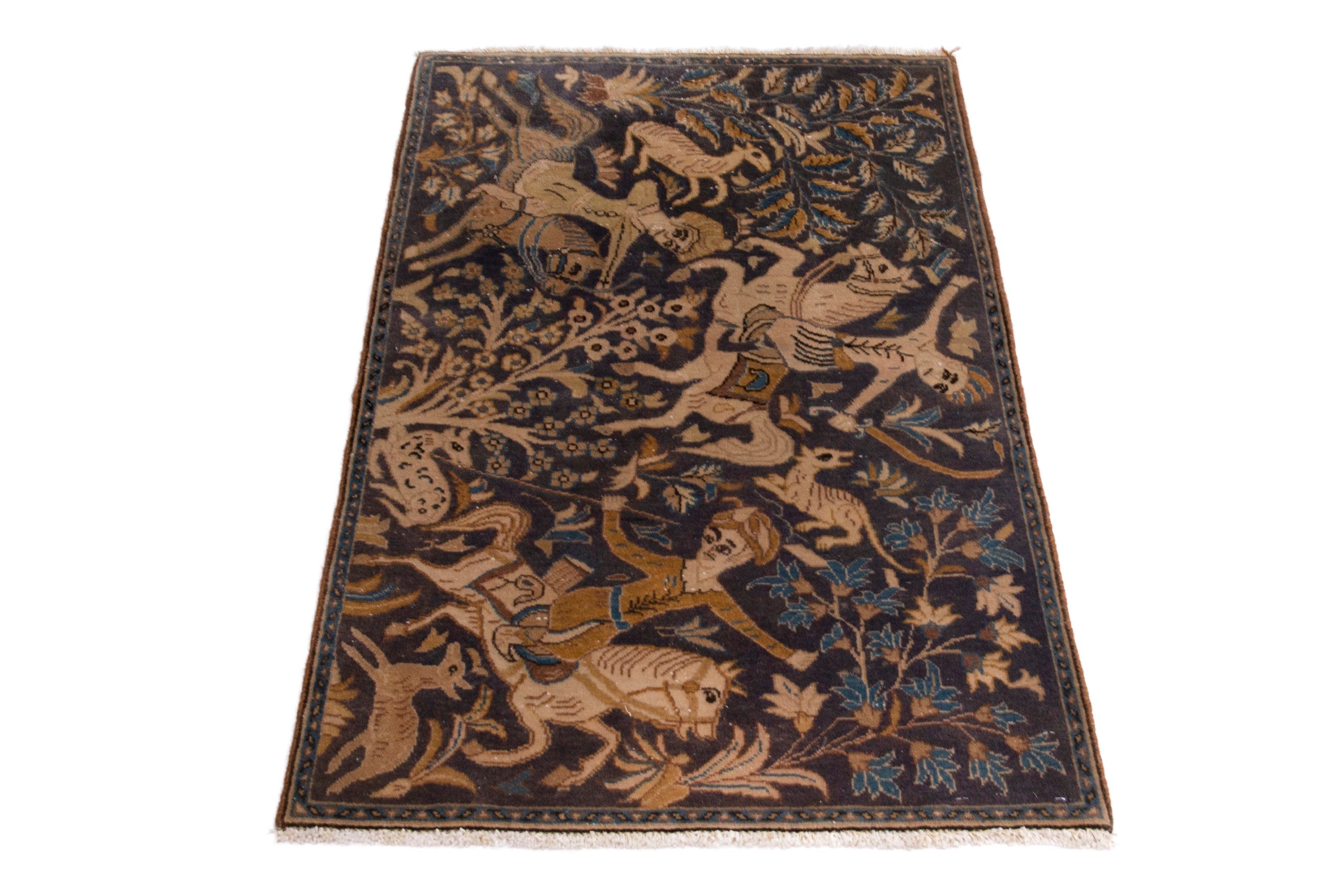 Persian Shahreza accent rug in navy and cream, view 2 of 7
