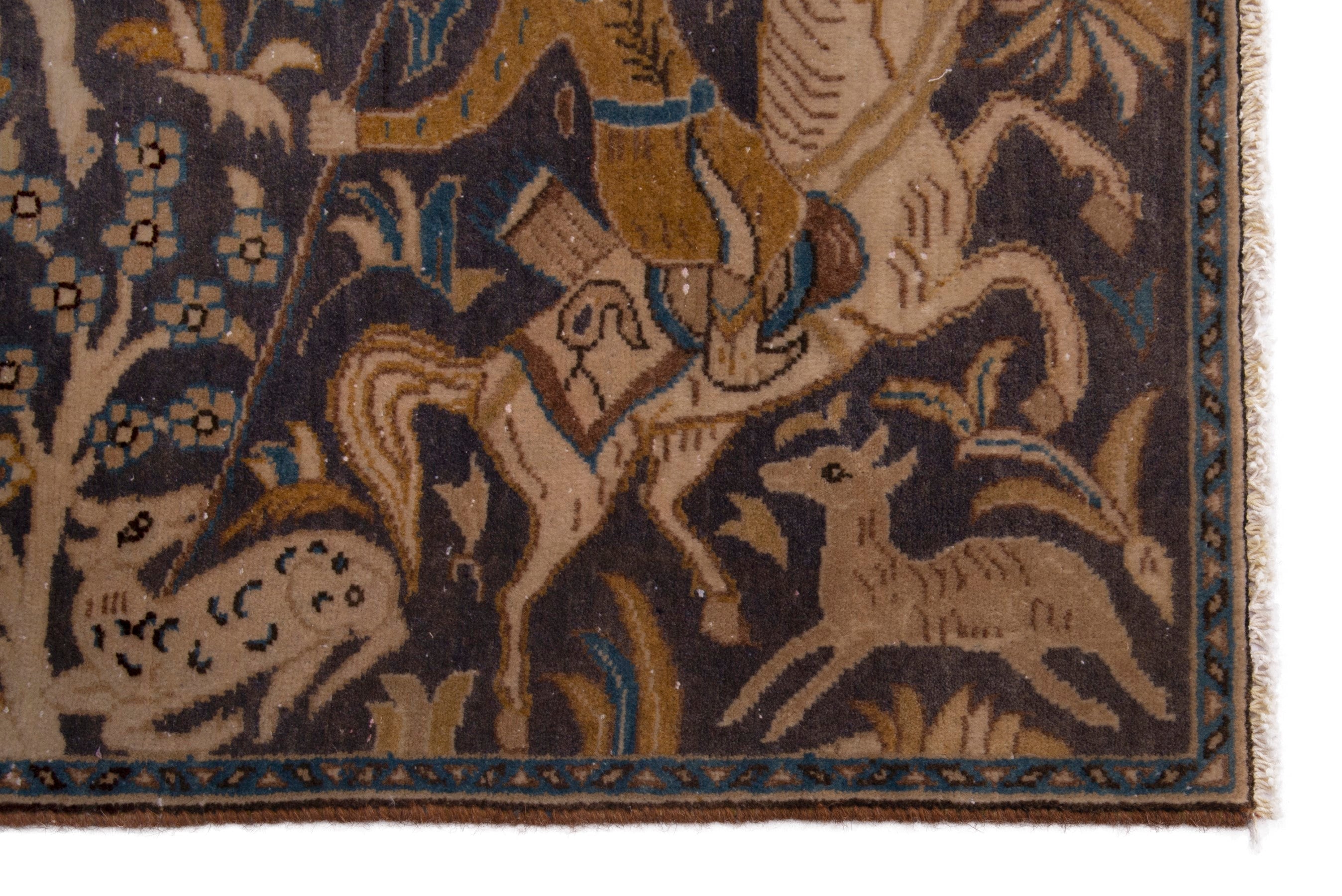 Persian Shahreza accent rug in navy and cream, view 4 of 7