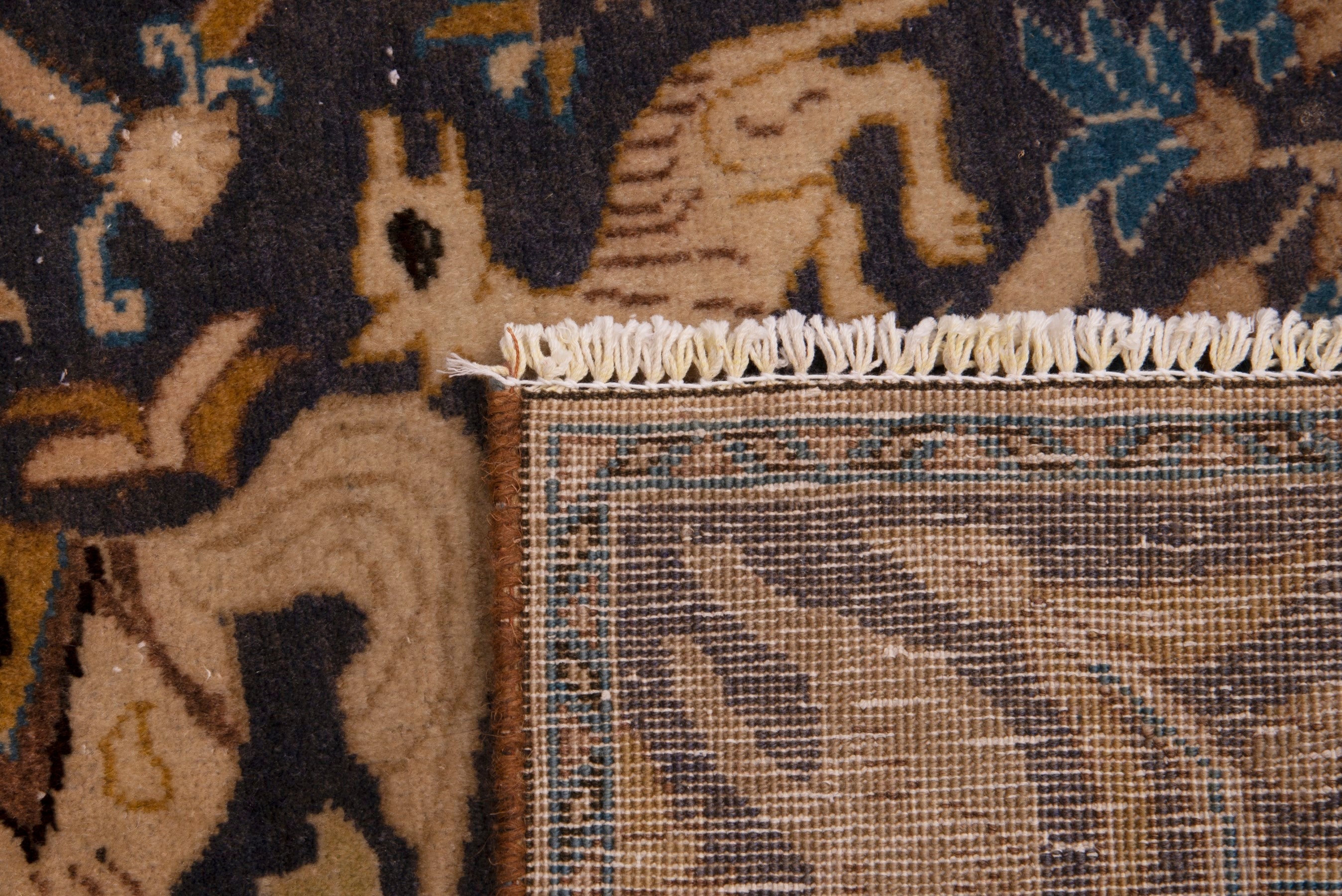 Persian Shahreza accent rug in navy and cream, view 7 of 7
