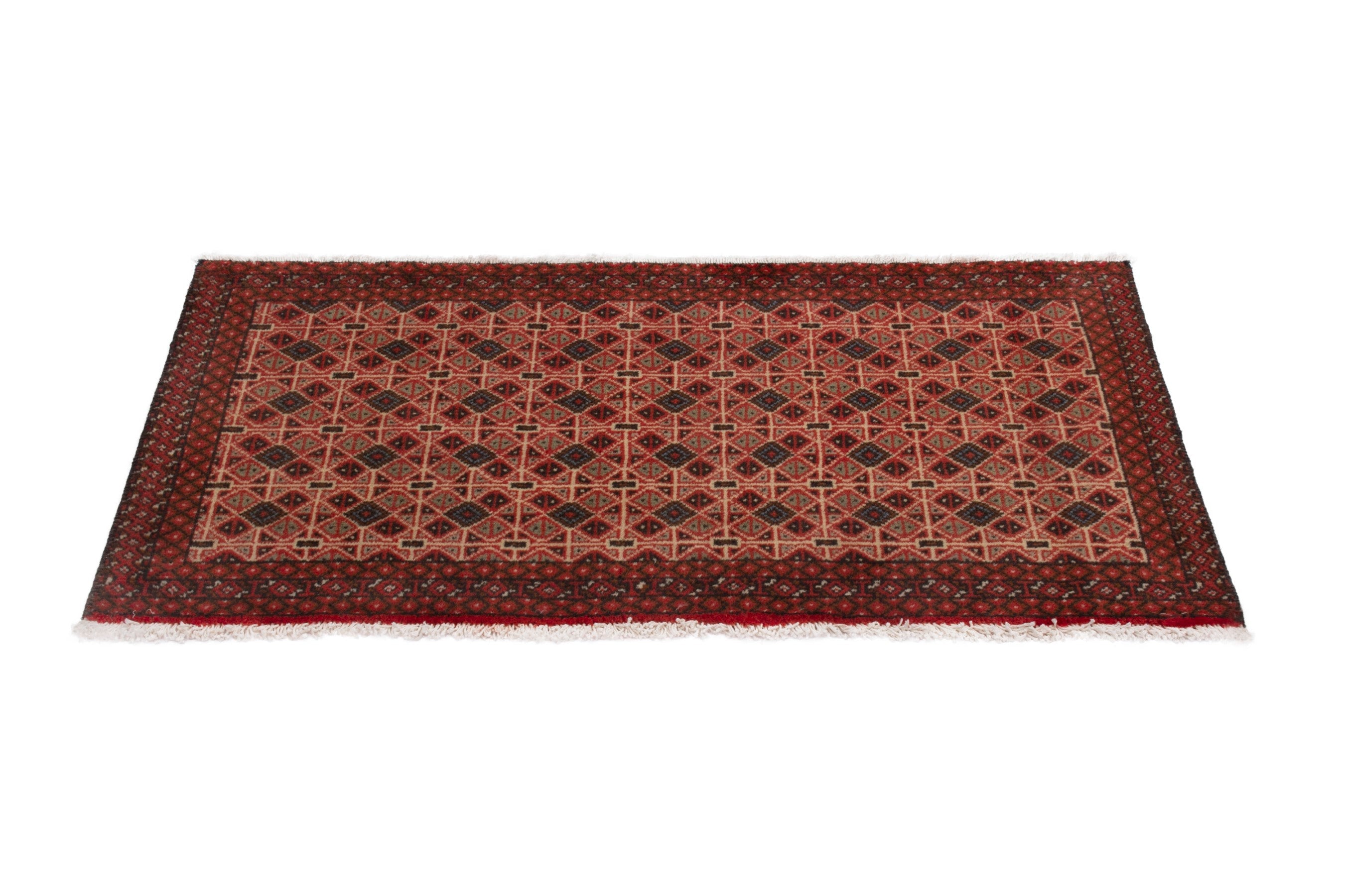 Persian Torkaman accent rug in deep red and terracotta, view 2 of 7