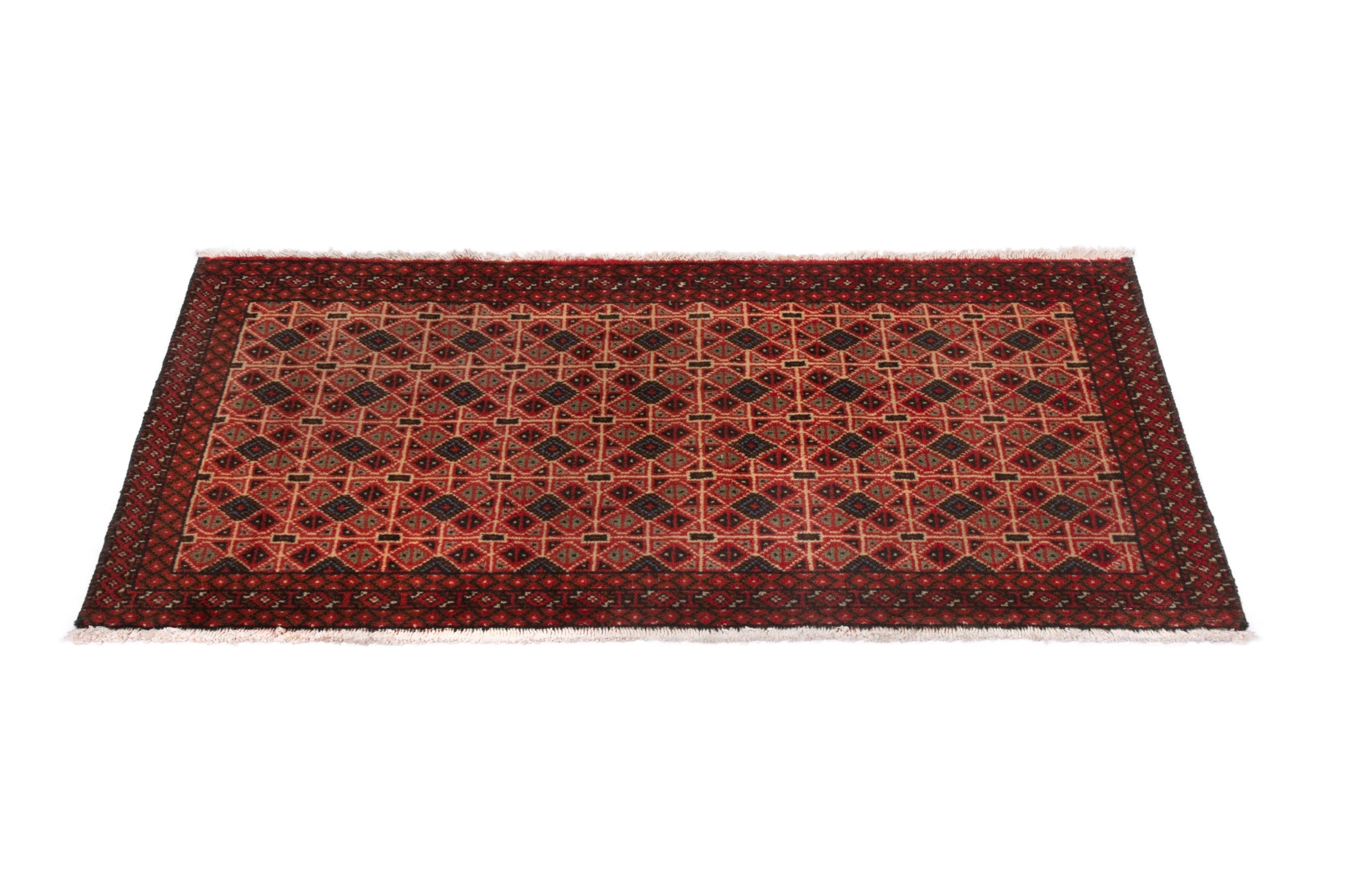 Persian Torkaman accent rug in deep red and terracotta, view 3 of 7