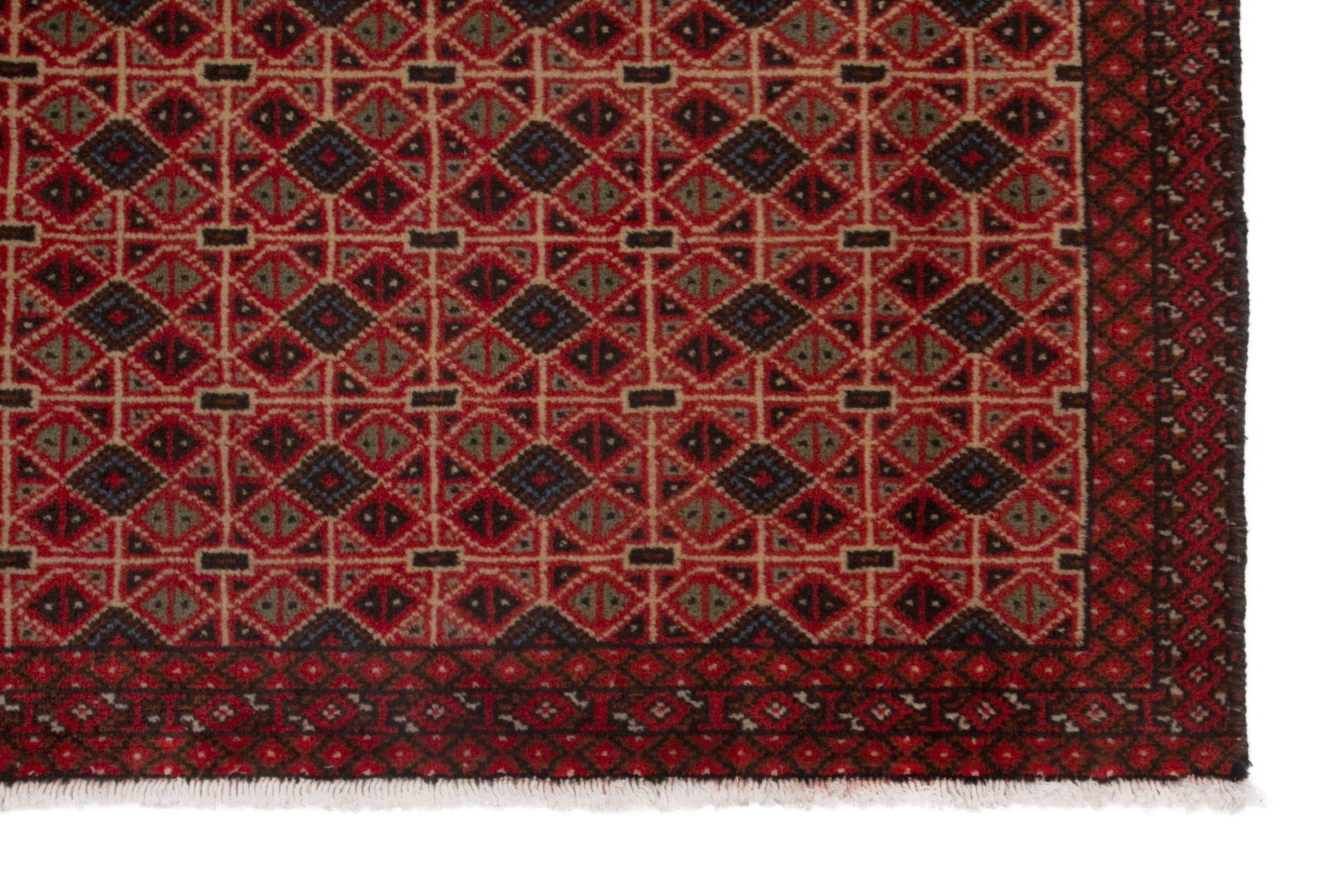Persian Torkaman accent rug in deep red and terracotta, view 4 of 7