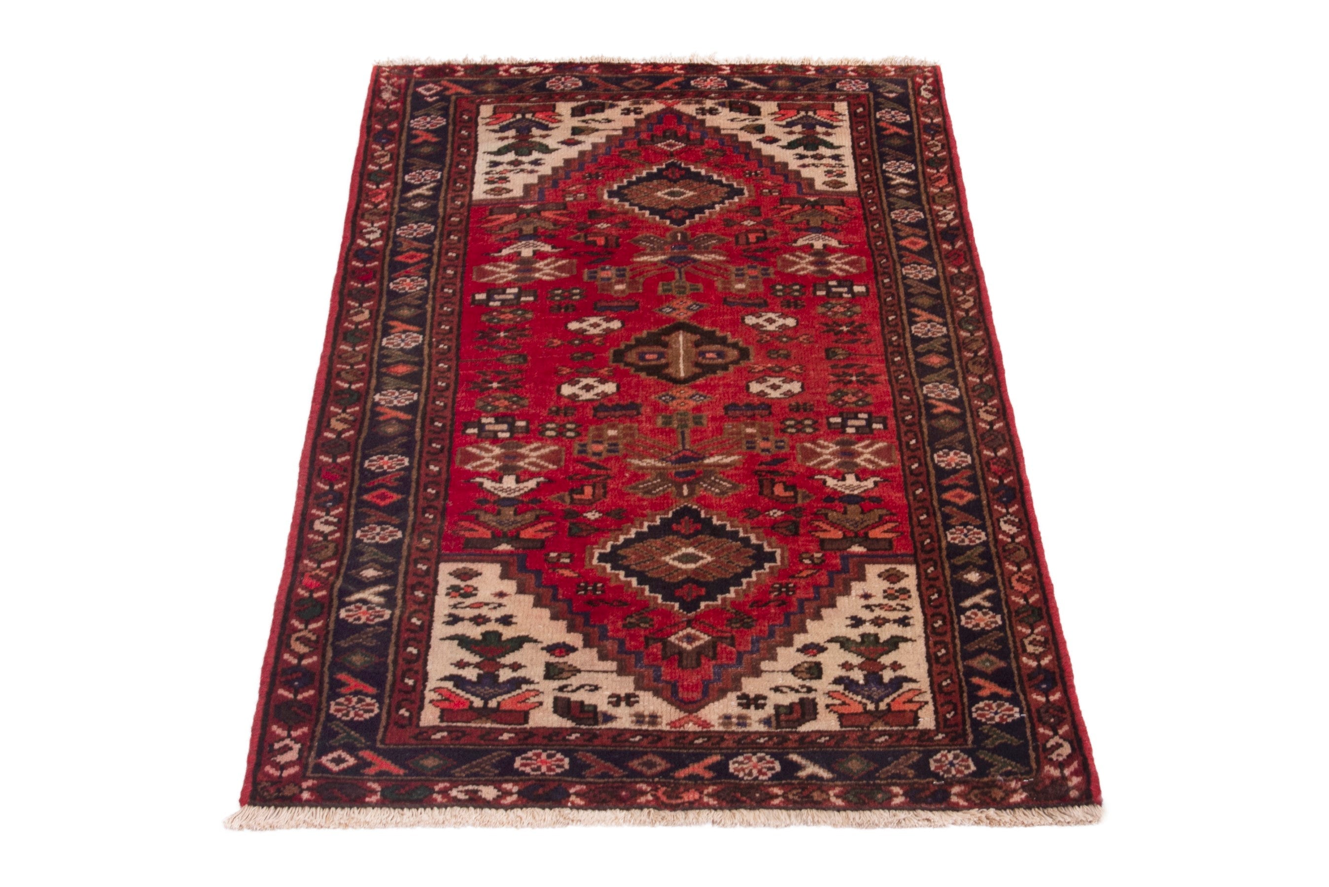 Persian Hamedan accent rug in deep red and burgundy, view 2 of 7
