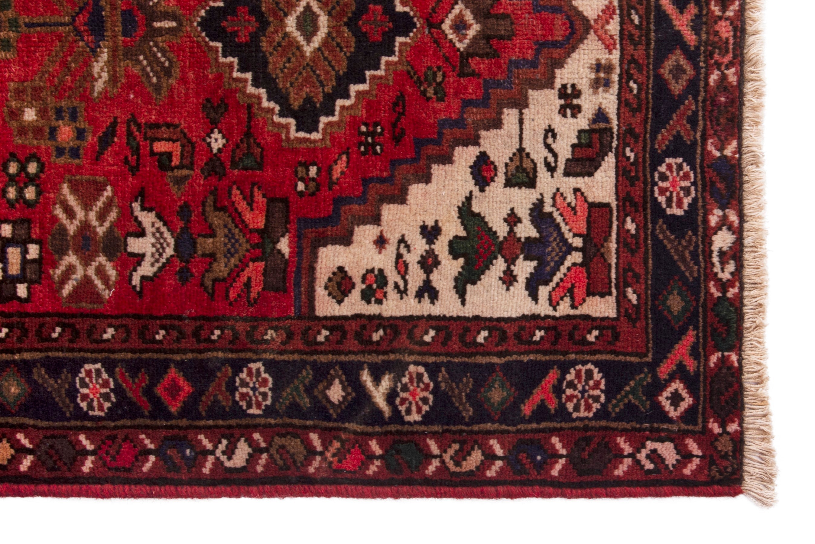 Persian Hamedan accent rug in deep red and burgundy, view 4 of 7
