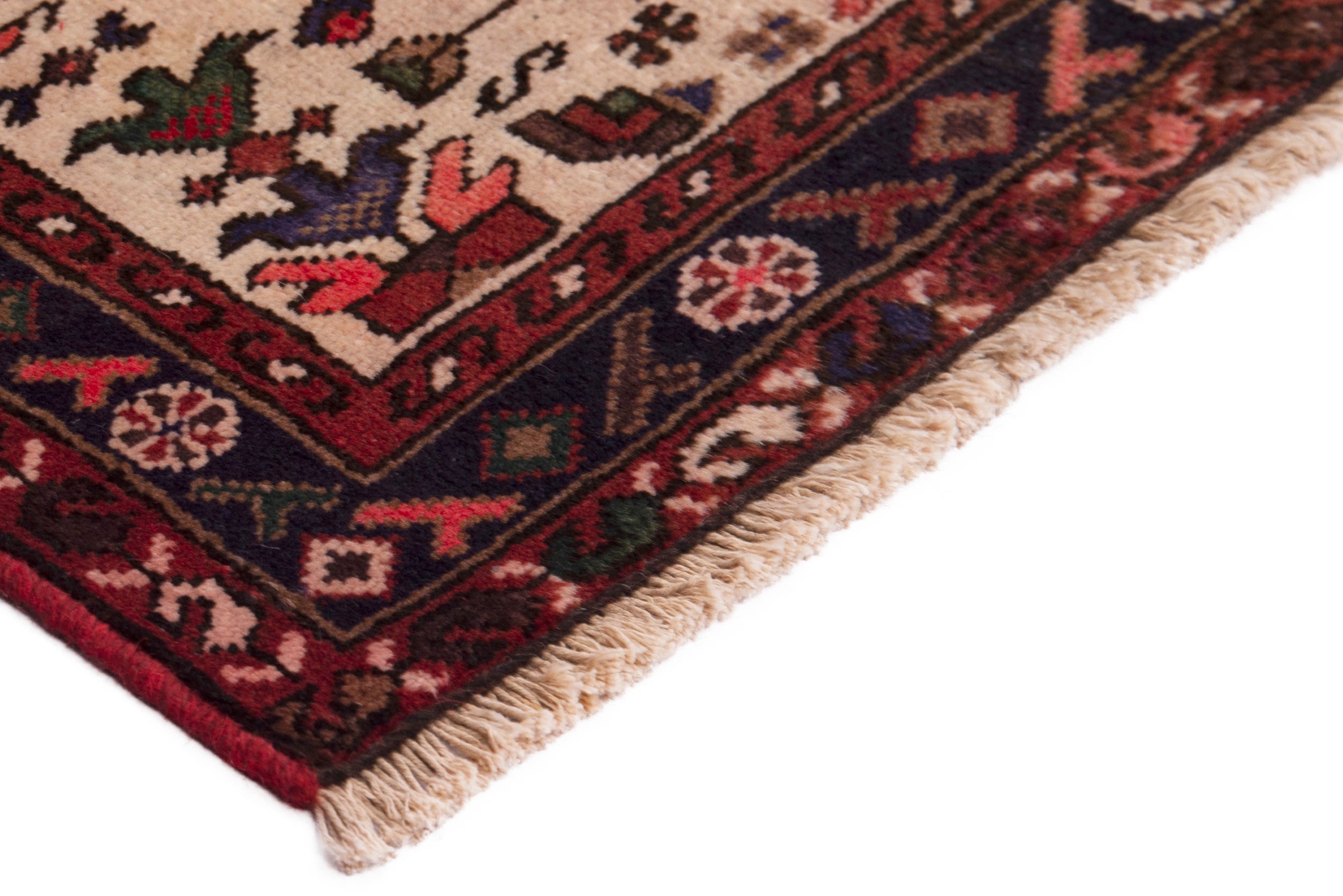 Persian Hamedan accent rug in deep red and burgundy, view 5 of 7