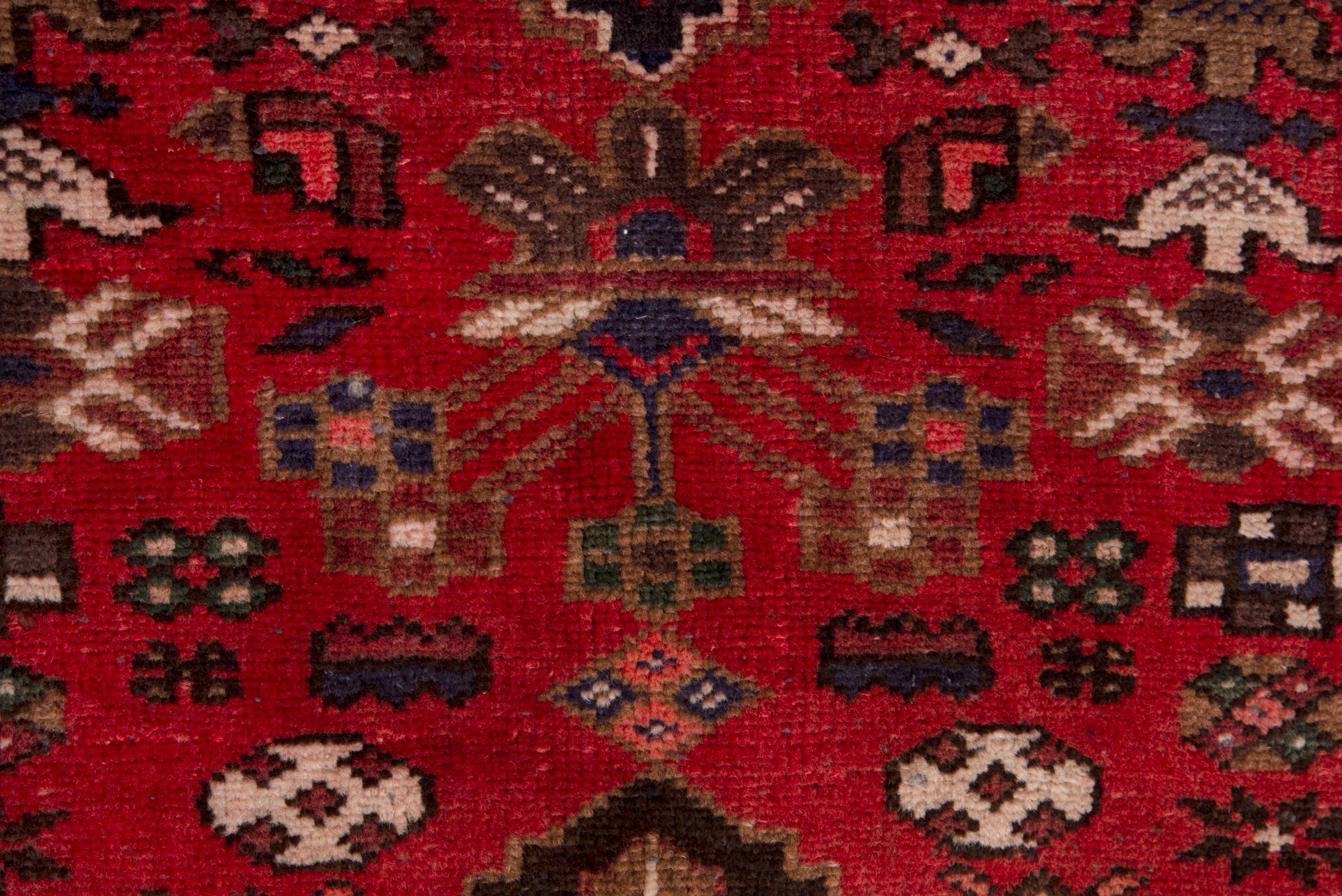 Persian Hamedan accent rug in deep red and burgundy, view 6 of 7