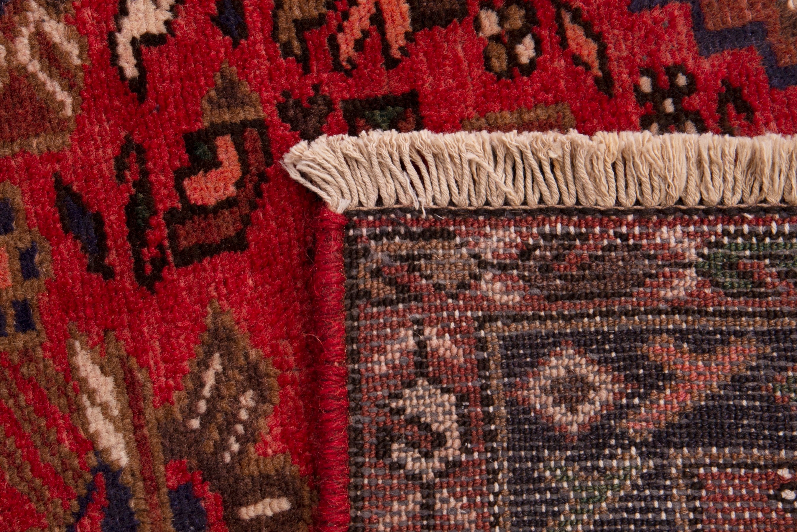 Persian Hamedan accent rug in deep red and burgundy, view 7 of 7