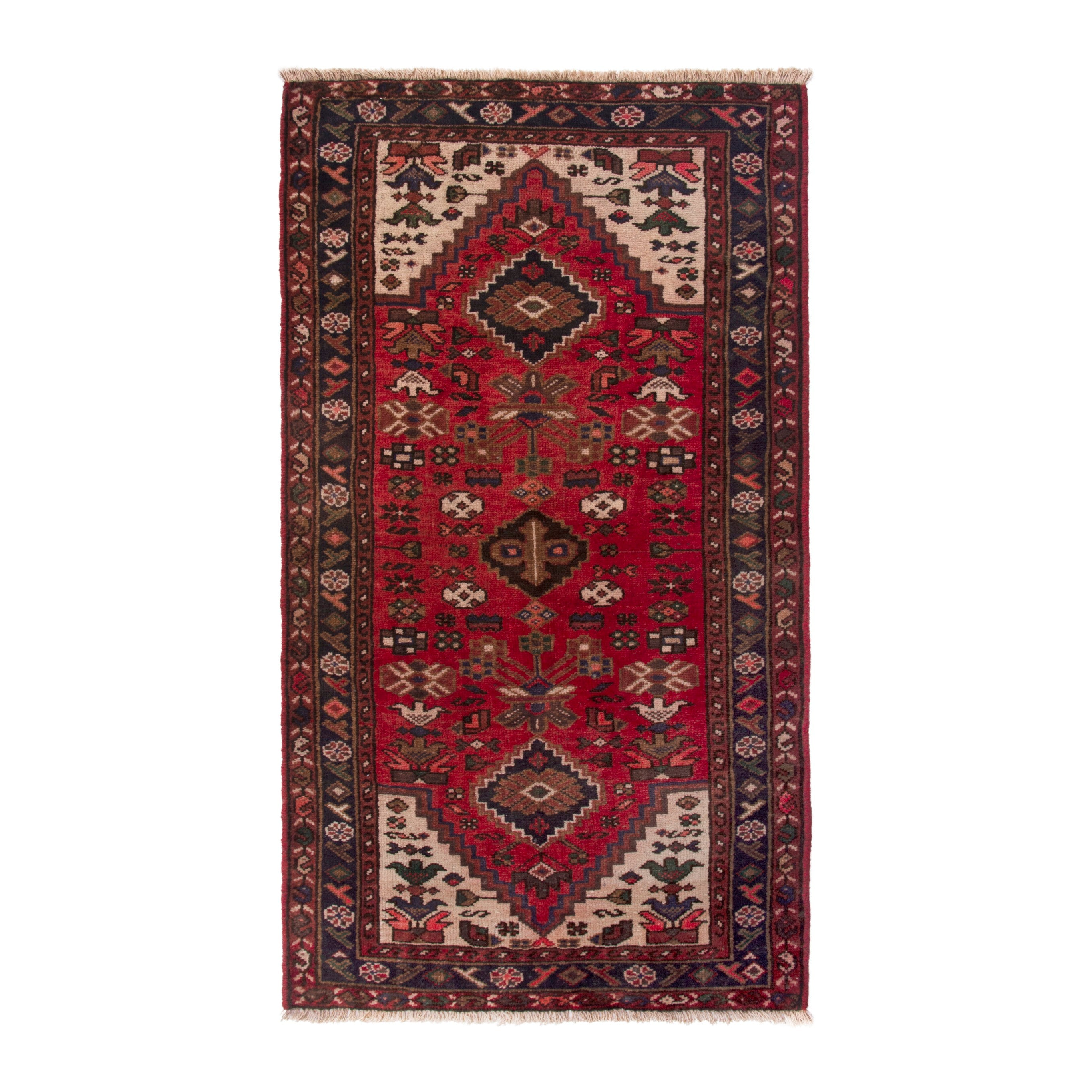 Persian Hamedan accent rug in deep red and burgundy, 2'4" x 4'1"