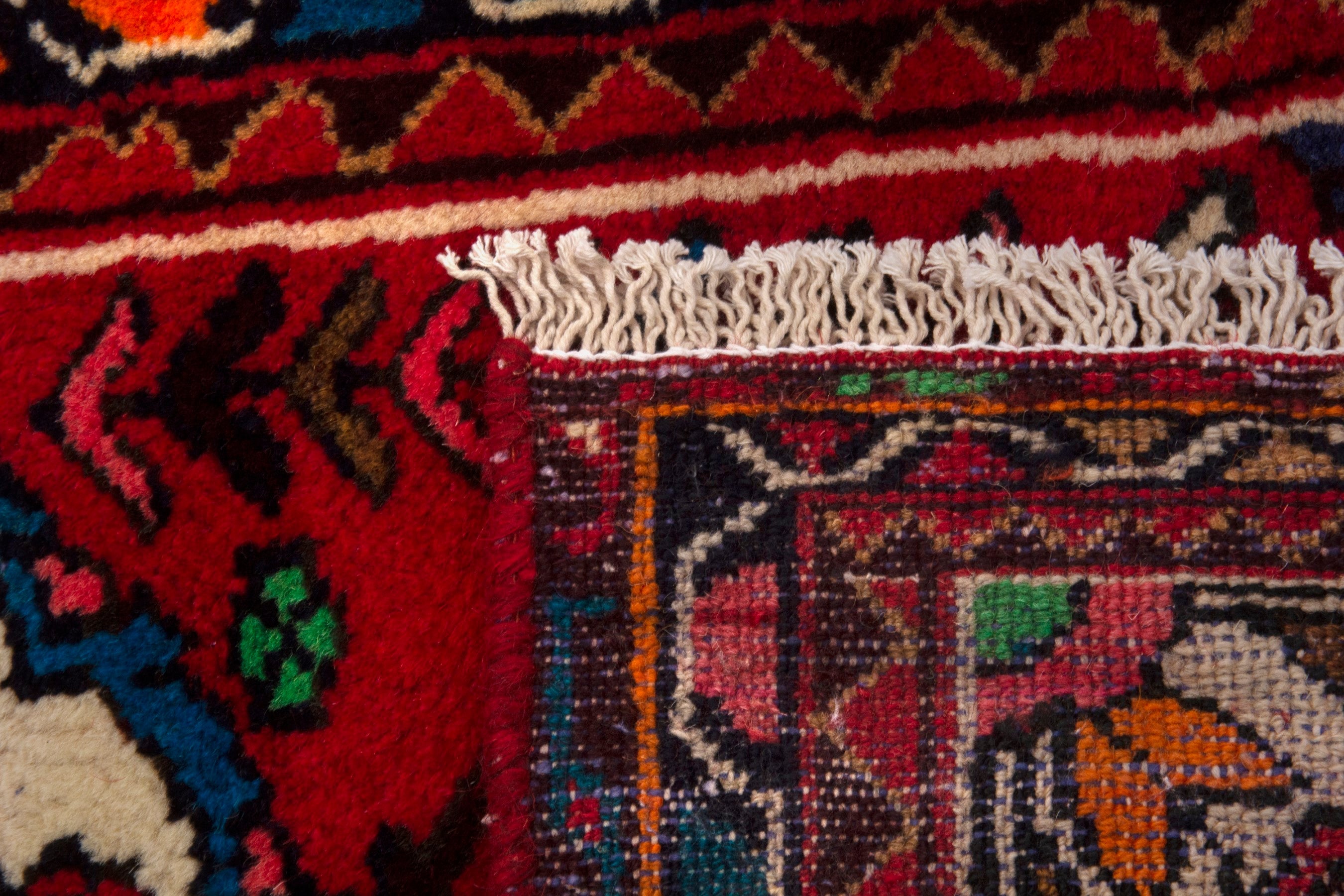 Persian Hamedan accent rug in deep red and off-white, view 7 of 7