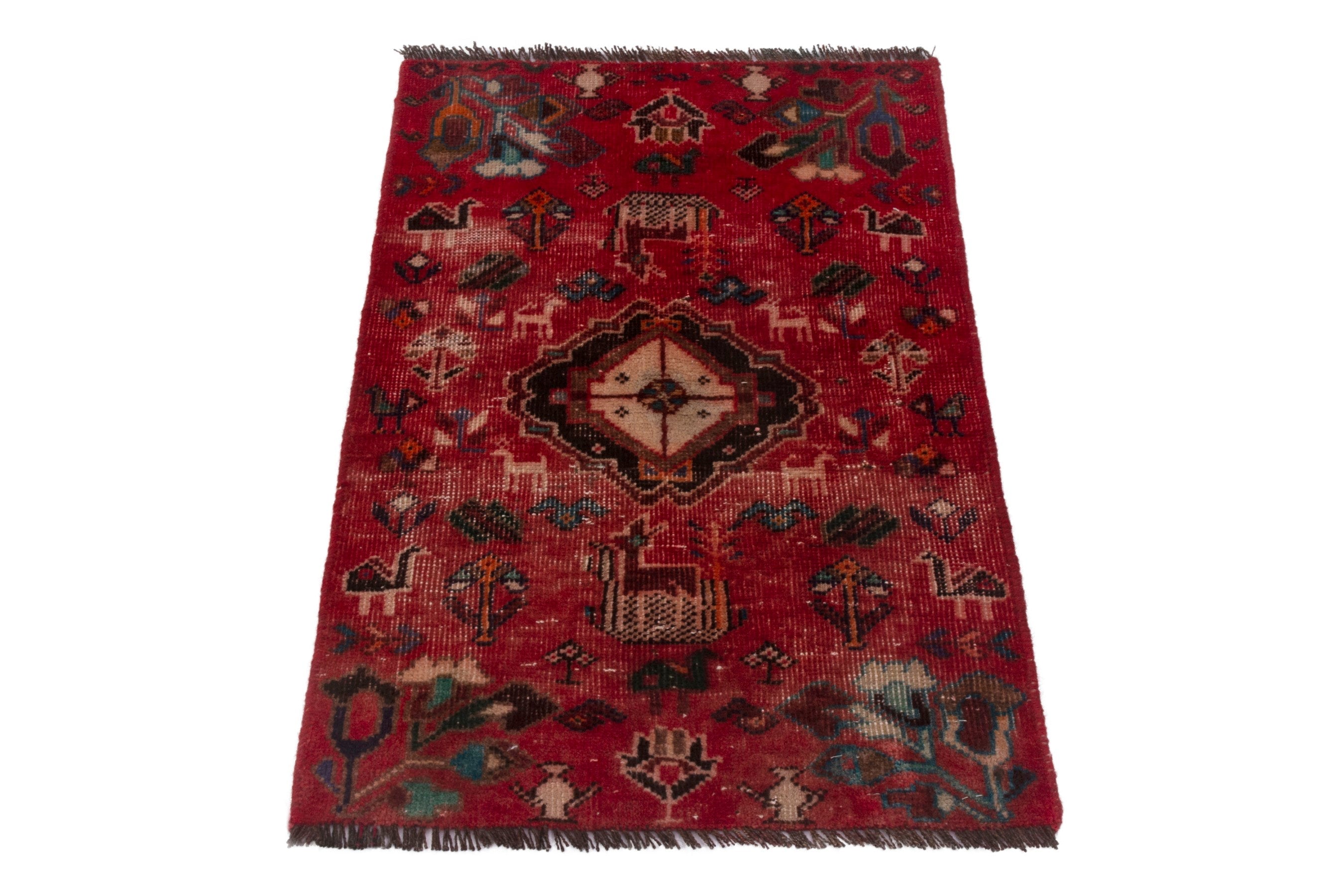 Persian Shiraz accent rug in deep red and black, view 2 of 7