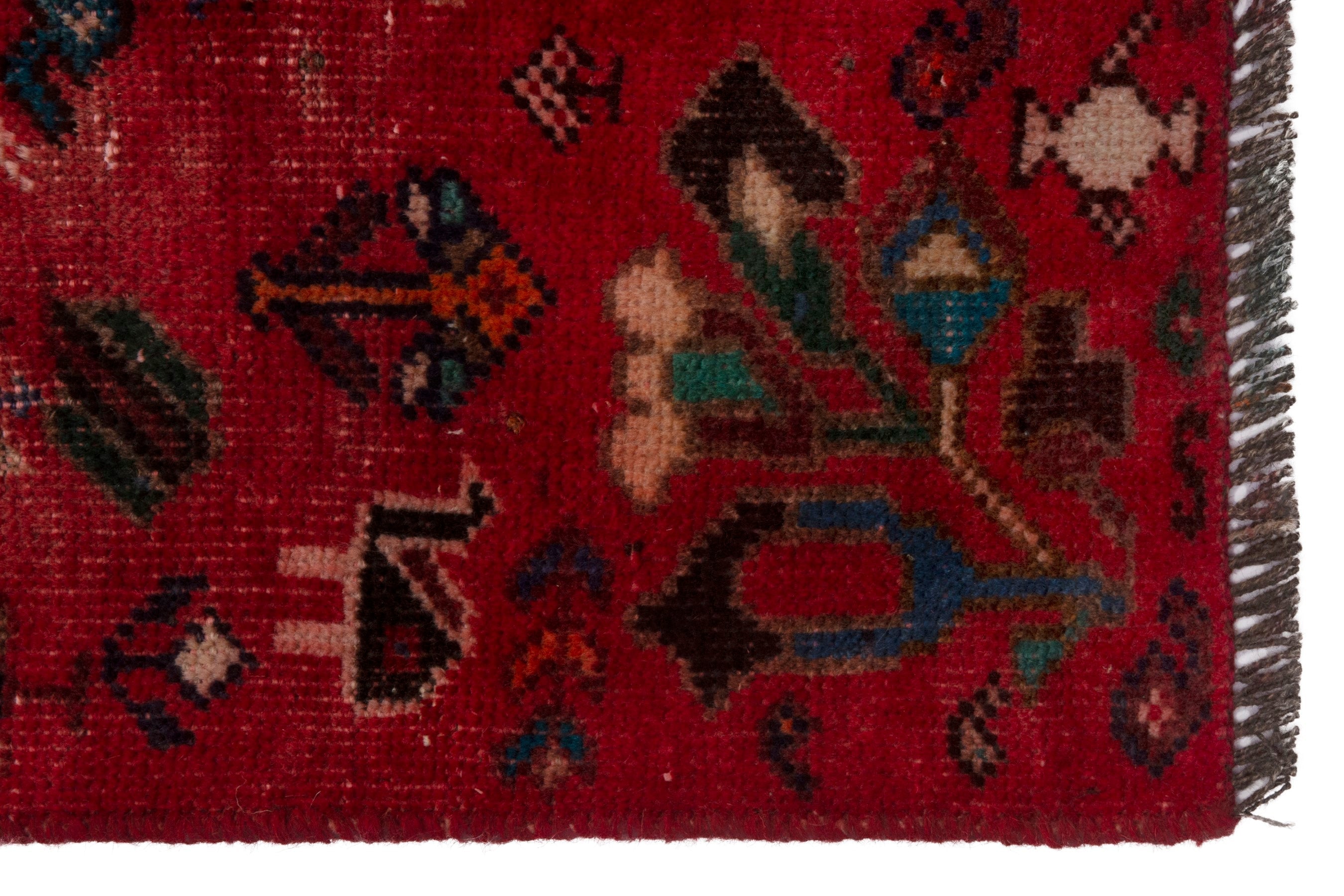 Persian Shiraz accent rug in deep red and black, view 4 of 7
