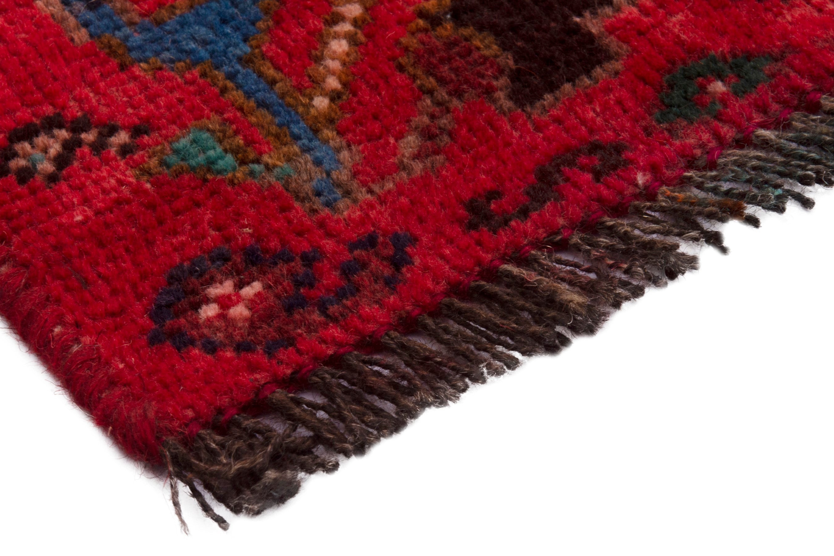 Persian Shiraz accent rug in deep red and black, view 5 of 7