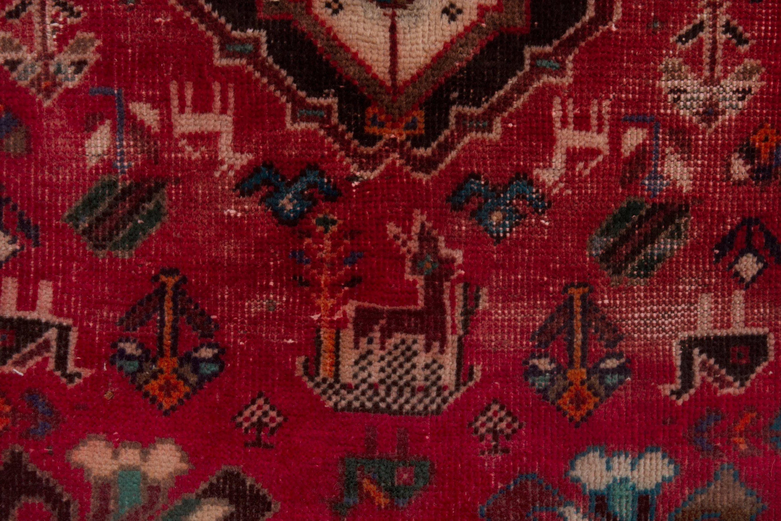 Persian Shiraz accent rug in deep red and black, view 6 of 7