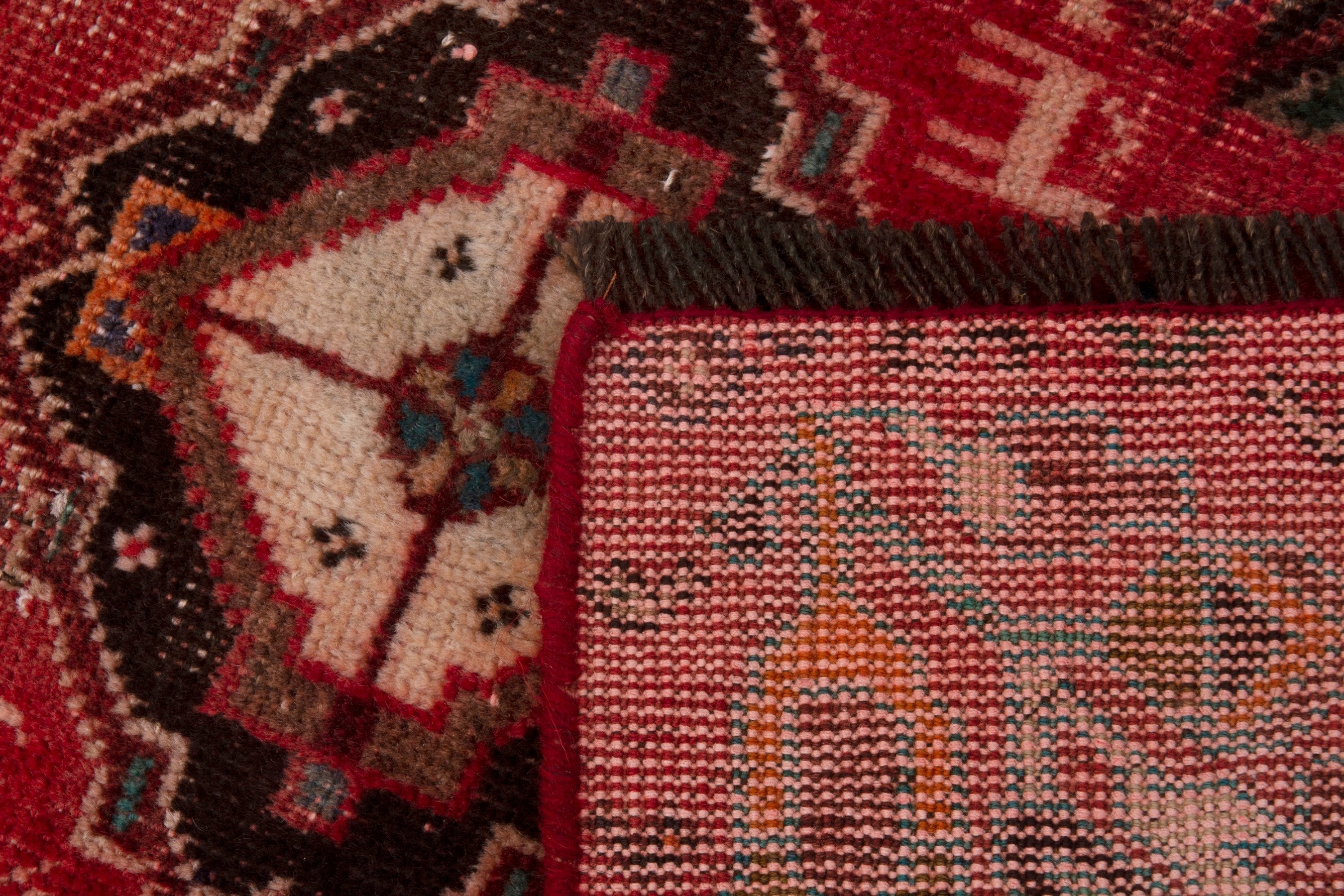 Persian Shiraz accent rug in deep red and black, view 7 of 7