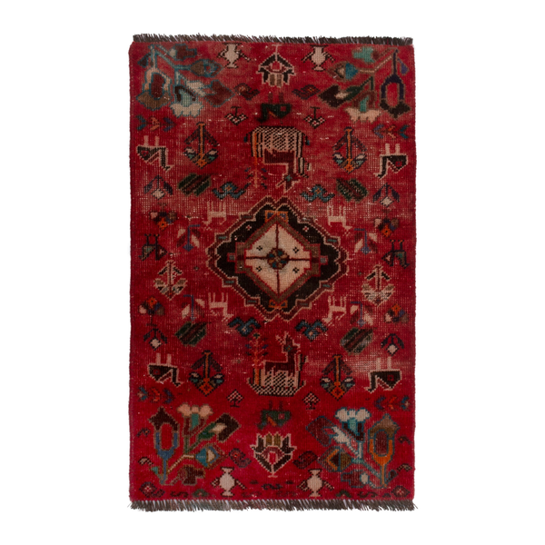 Persian Shiraz accent rug in deep red and black, 1'9" x 2'11"