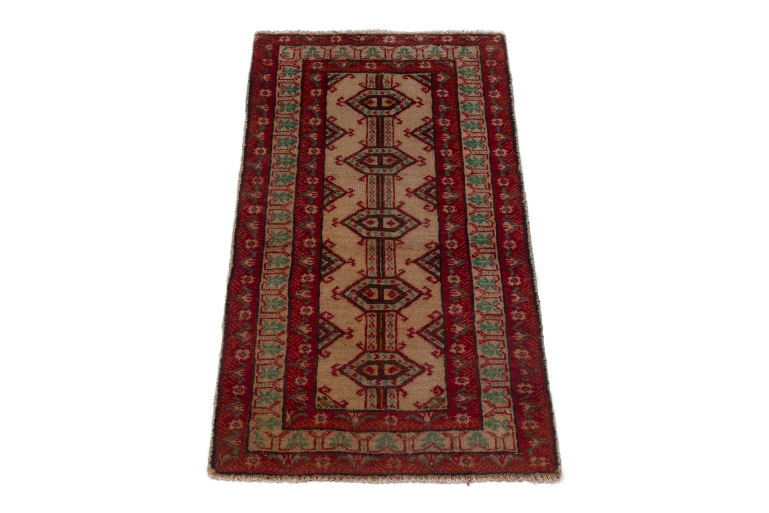 Persian Torkaman accent rug in deep red and burgundy, view 2 of 7