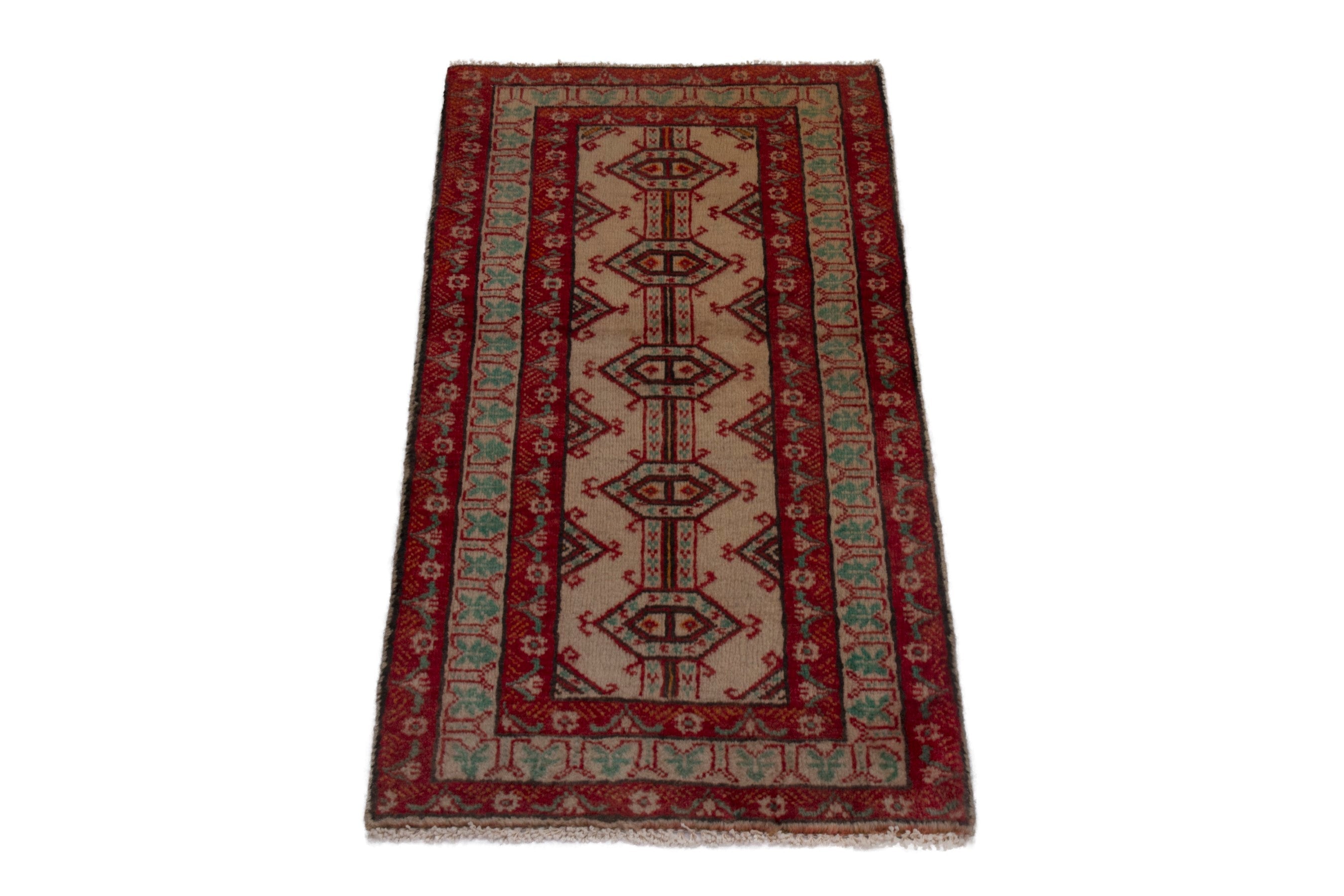 Persian Torkaman accent rug in deep red and burgundy, view 3 of 7