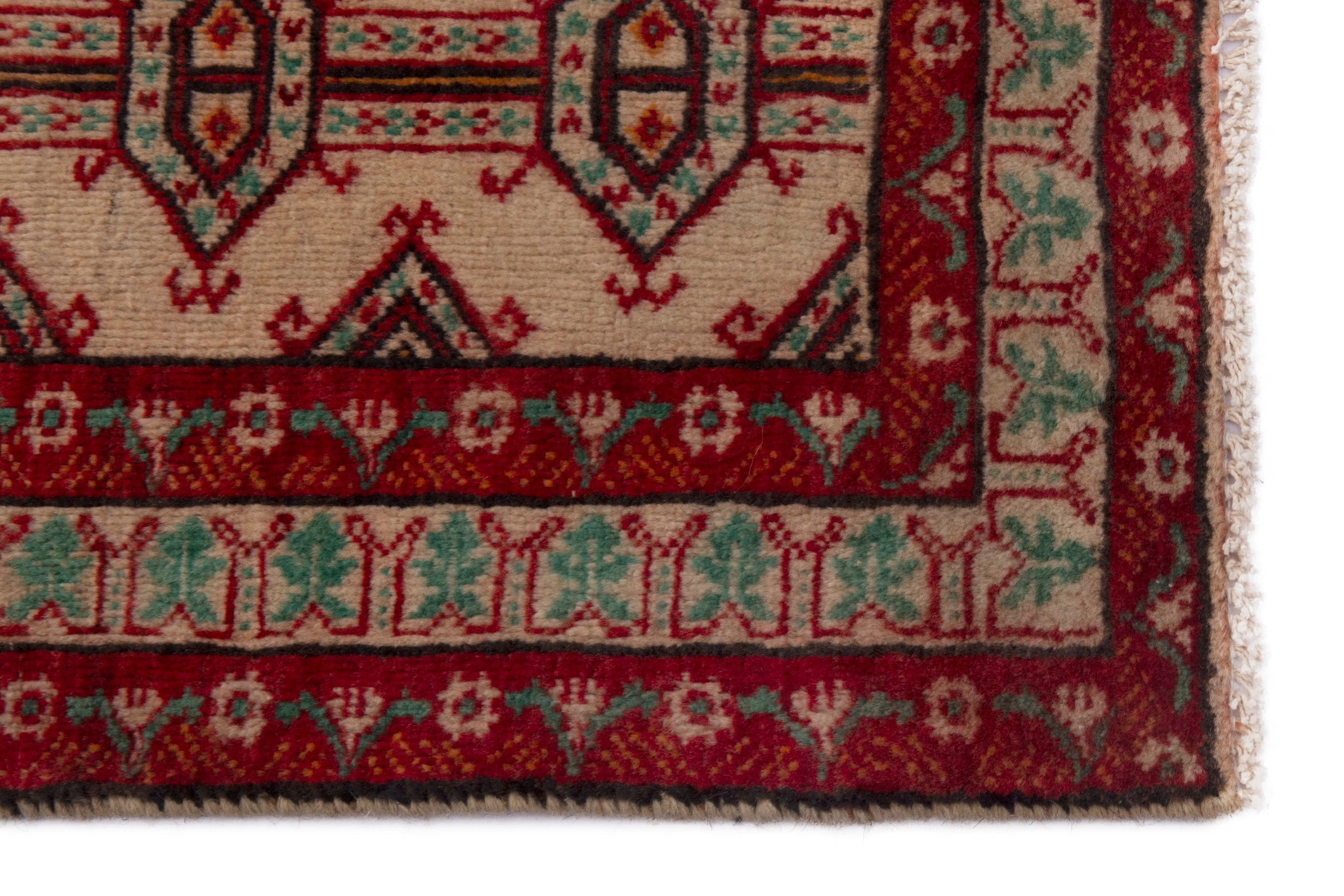 Persian Torkaman accent rug in deep red and burgundy, view 4 of 7