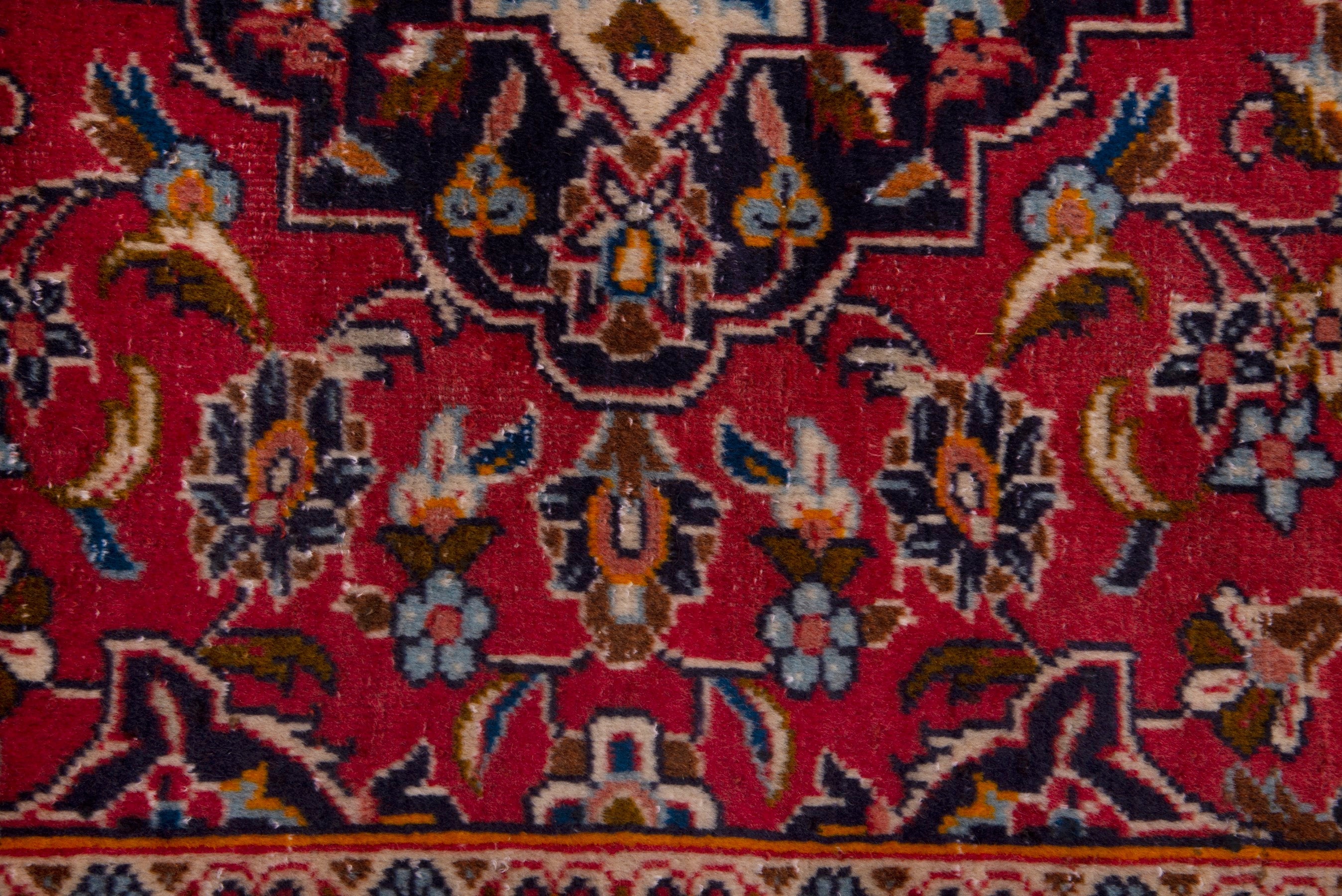 Persian Kashan accent rug in deep red and navy, view 6 of 7