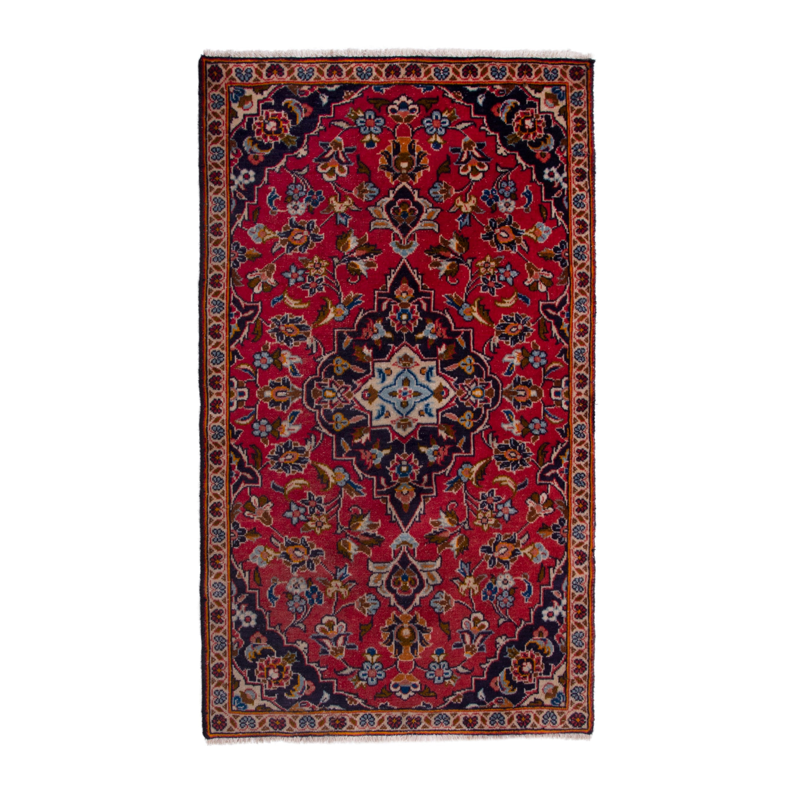 Persian Kashan accent rug in deep red and navy, 2'4" x 3'11"