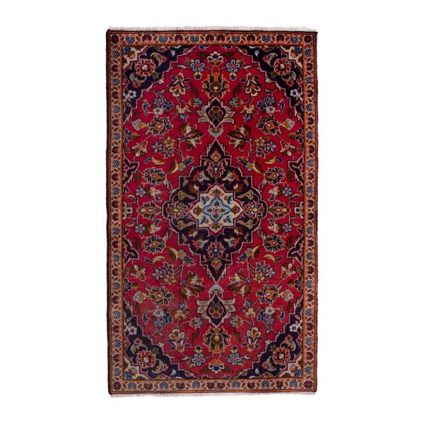 Persian Kashan accent rug in deep red and navy, 2'4" x 3'11"