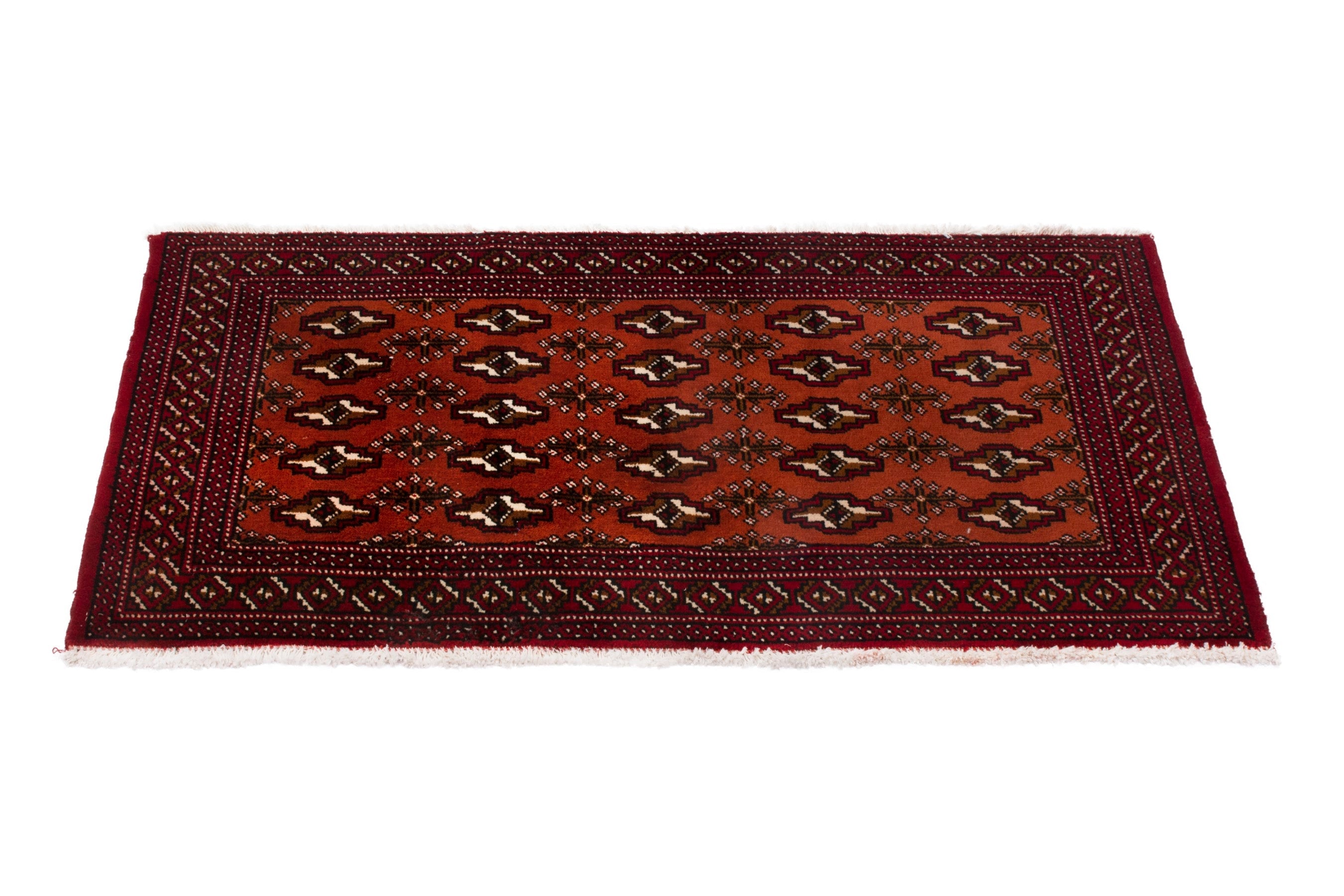 Persian Torkaman accent rug in burgundy and deep red, view 2 of 7