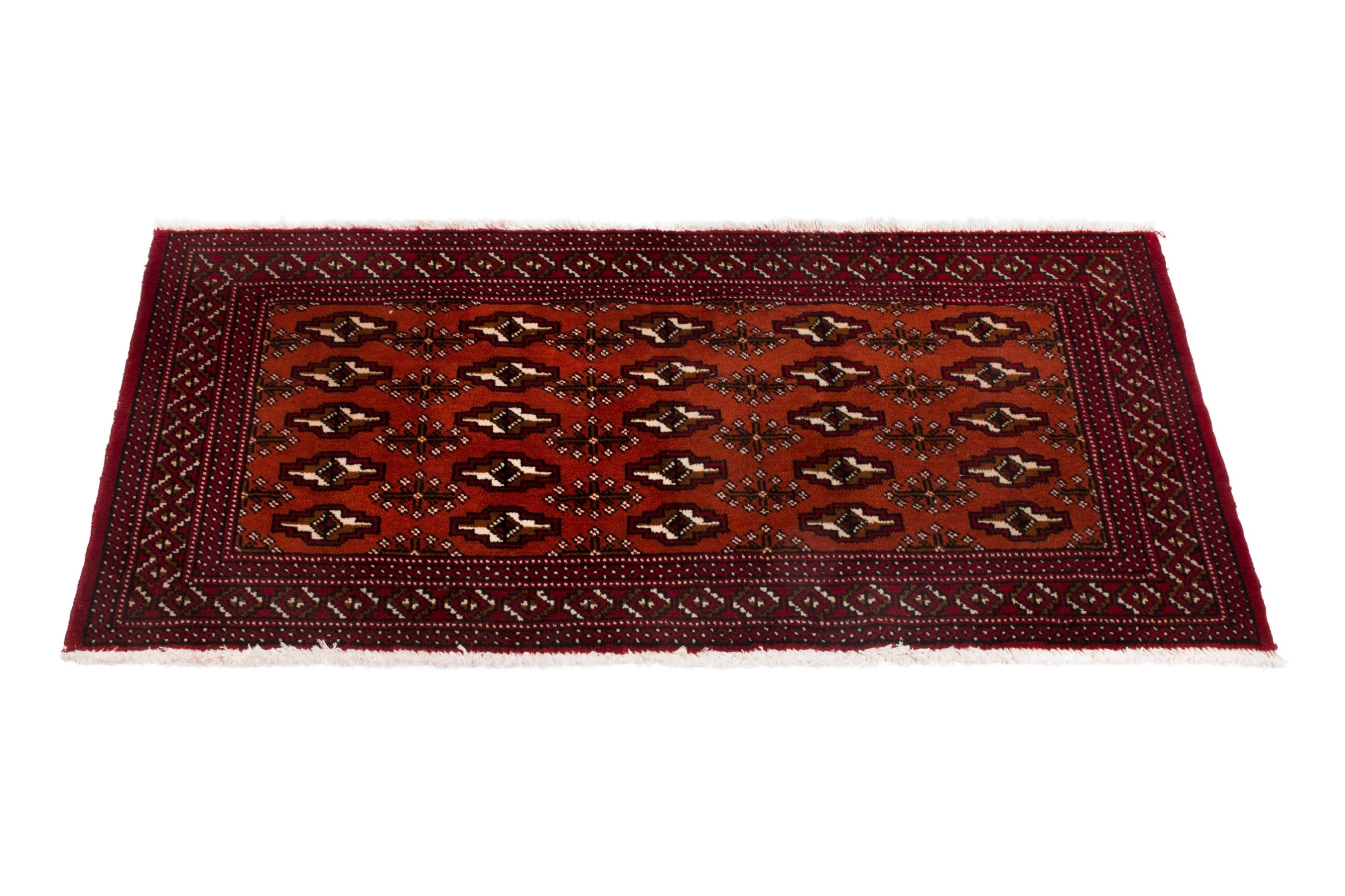 Persian Torkaman accent rug in burgundy and deep red, view 3 of 7