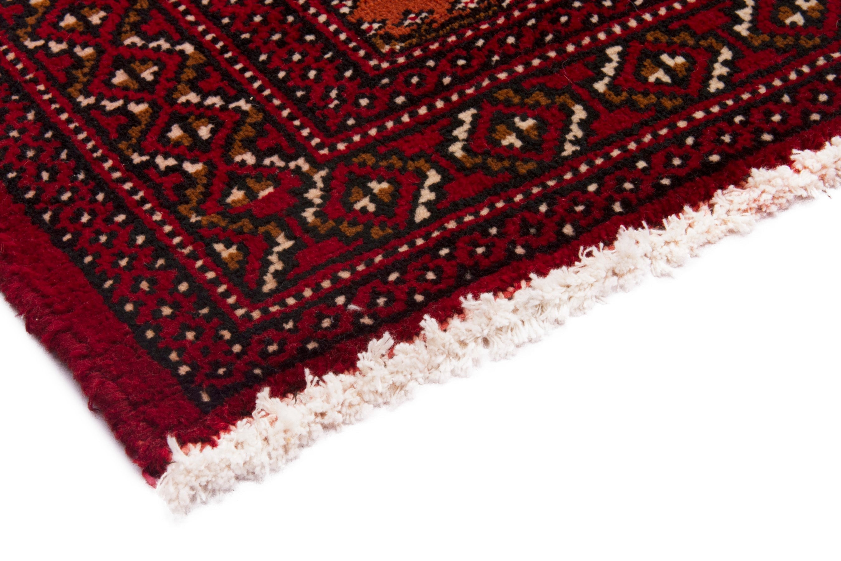 Persian Torkaman accent rug in burgundy and deep red, view 5 of 7