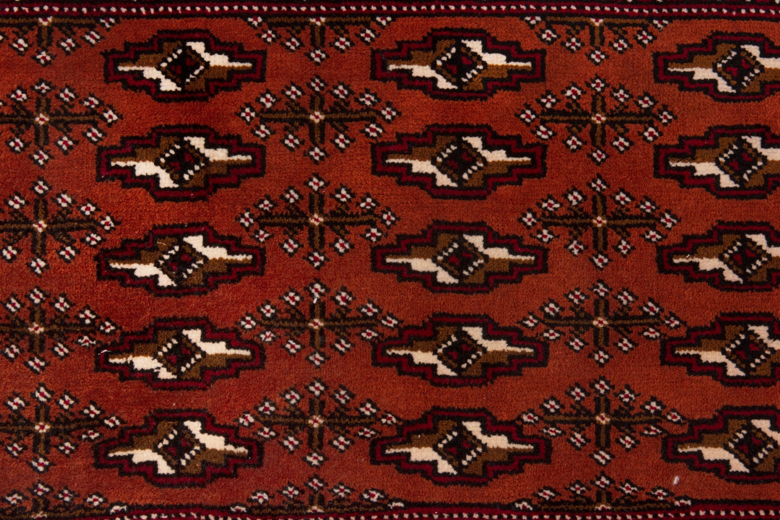 Persian Torkaman accent rug in burgundy and deep red, view 6 of 7