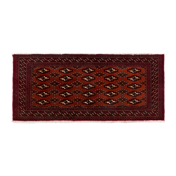Persian Torkaman runner rug in burgundy and deep red, 4'4" x 2'