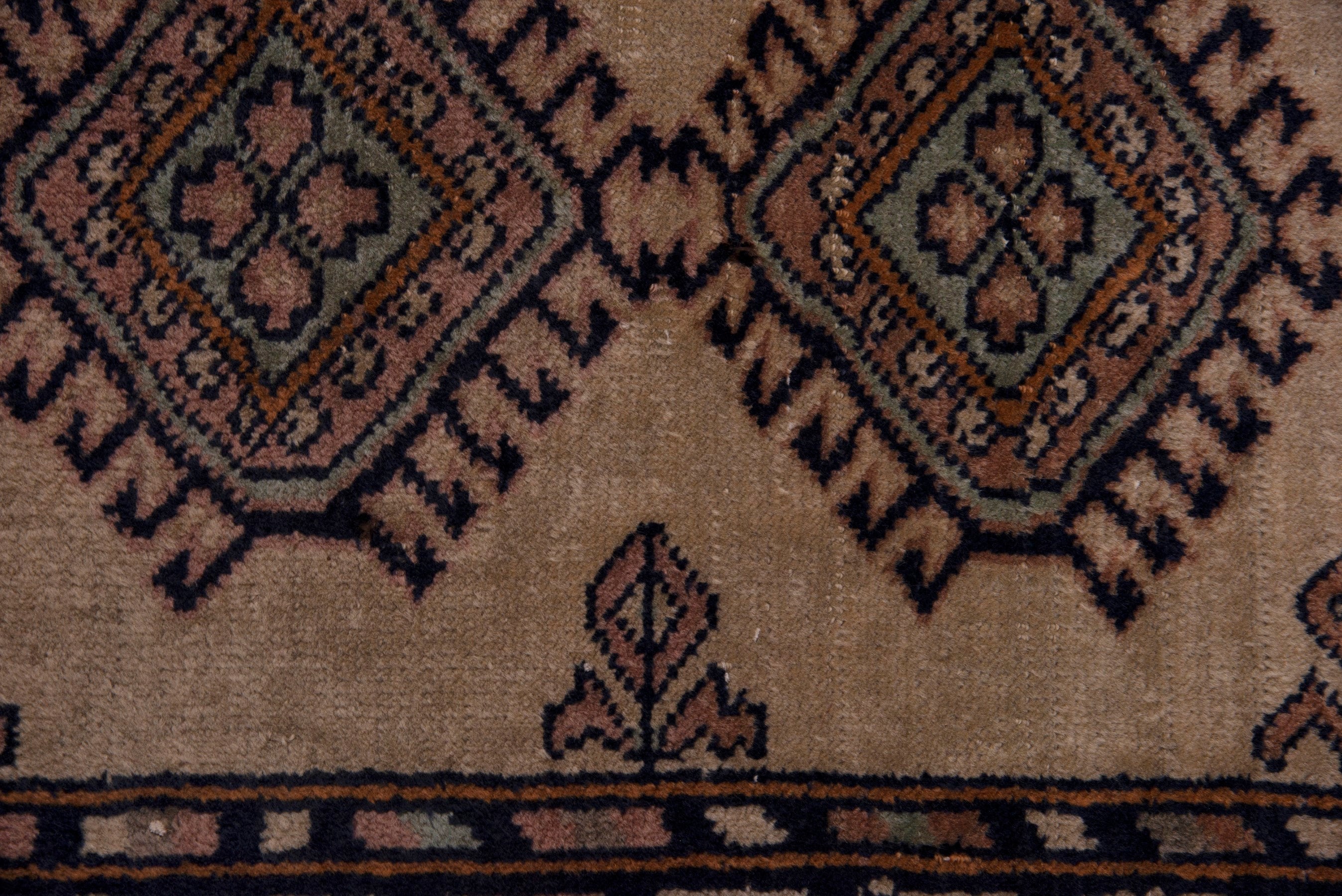 Persian Torkaman accent rug in beige and navy, view 6 of 7