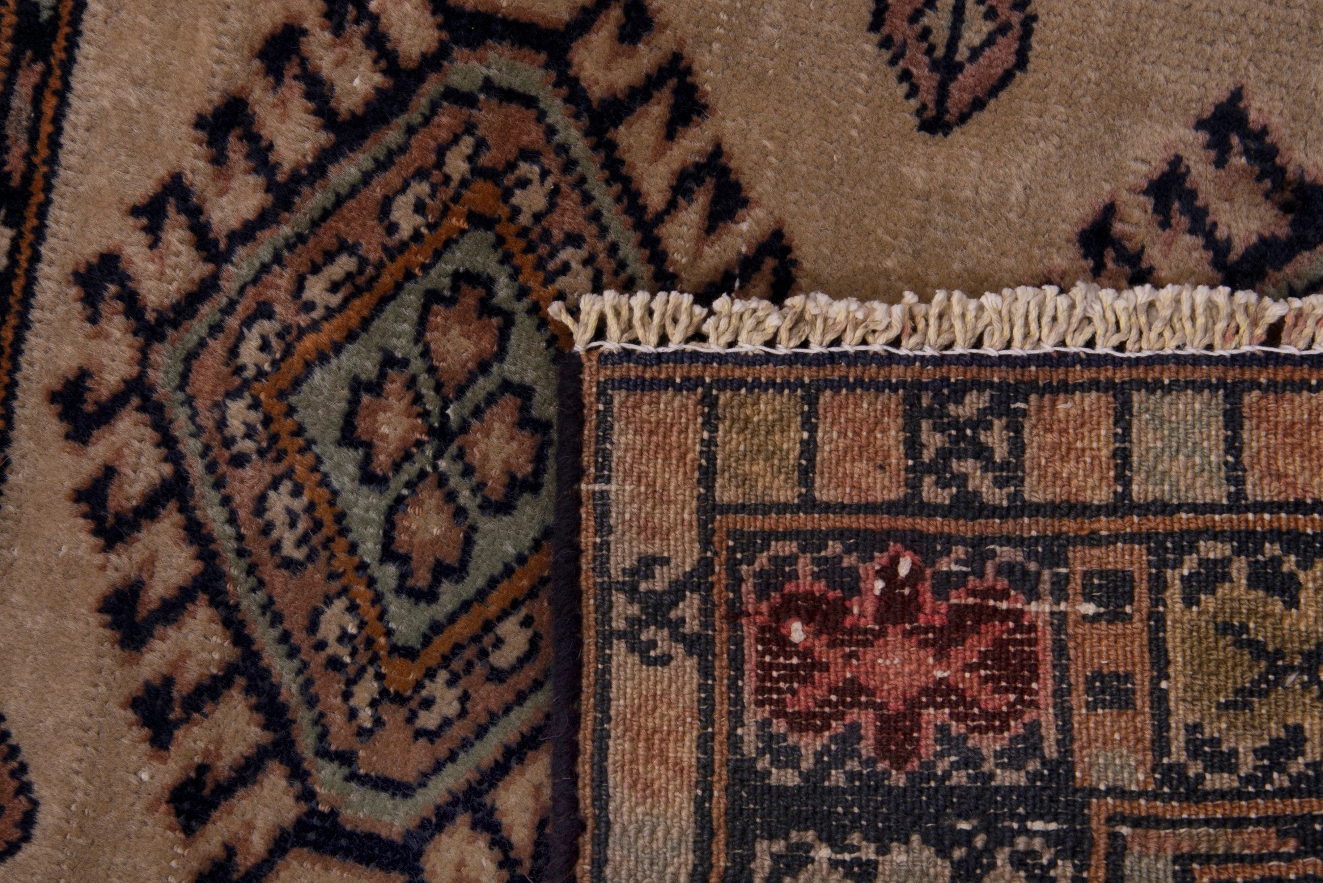 Persian Torkaman accent rug in beige and navy, view 7 of 7