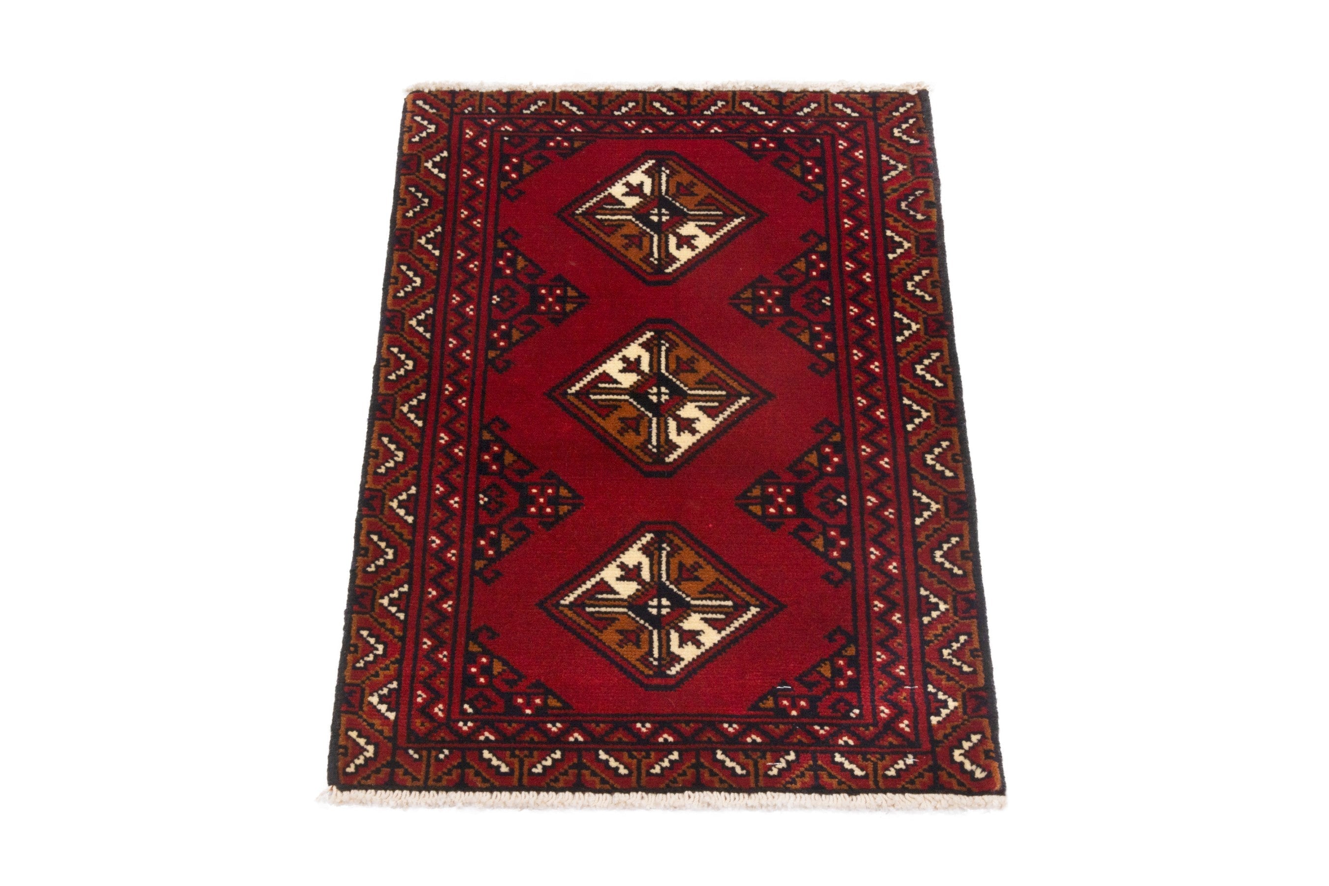 Persian Torkaman accent rug in deep red and burgundy, view 2 of 7